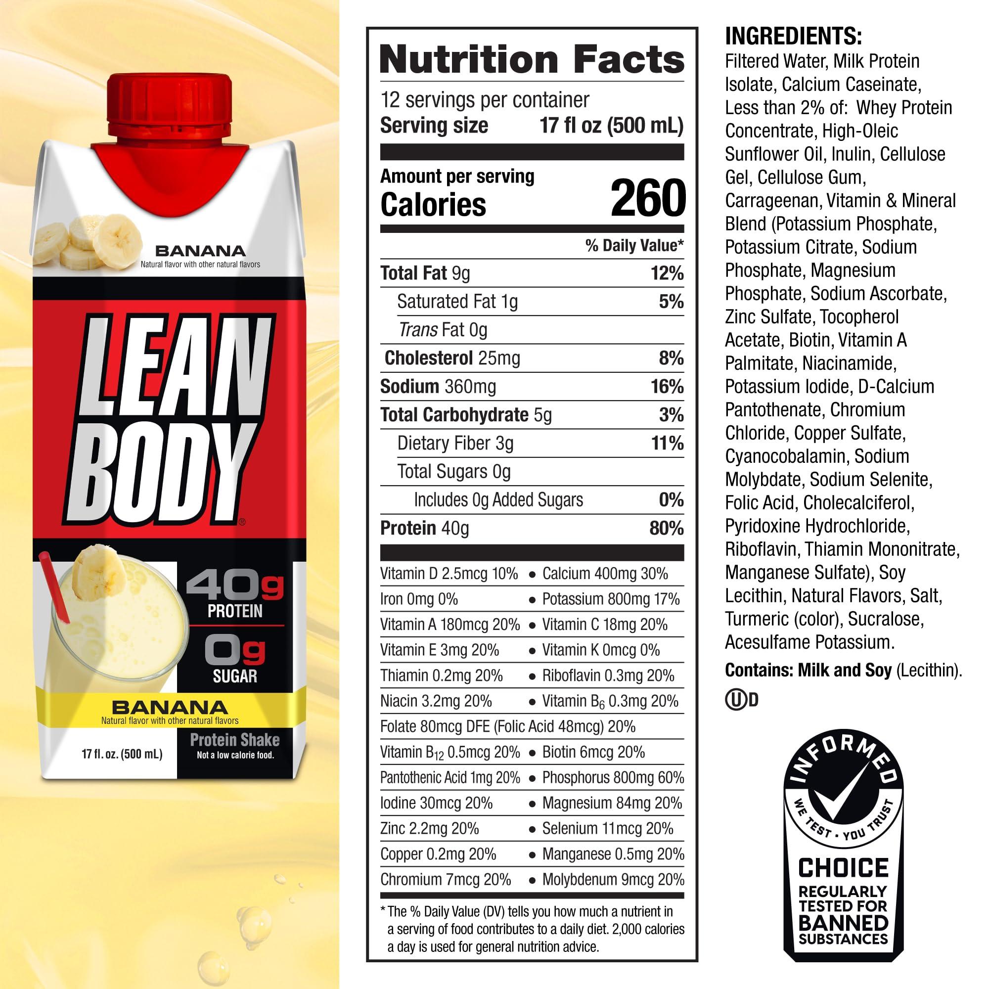 Lean Body Ready-to-Drink Banana Protein Shake, 40g Protein, Whey Blend, 0 Sugar, Gluten Free, 22 Vitamins & Minerals, 17 Ounce (Recyclable Carton & Lid - Pack of 12) LABRADA - Image 6
