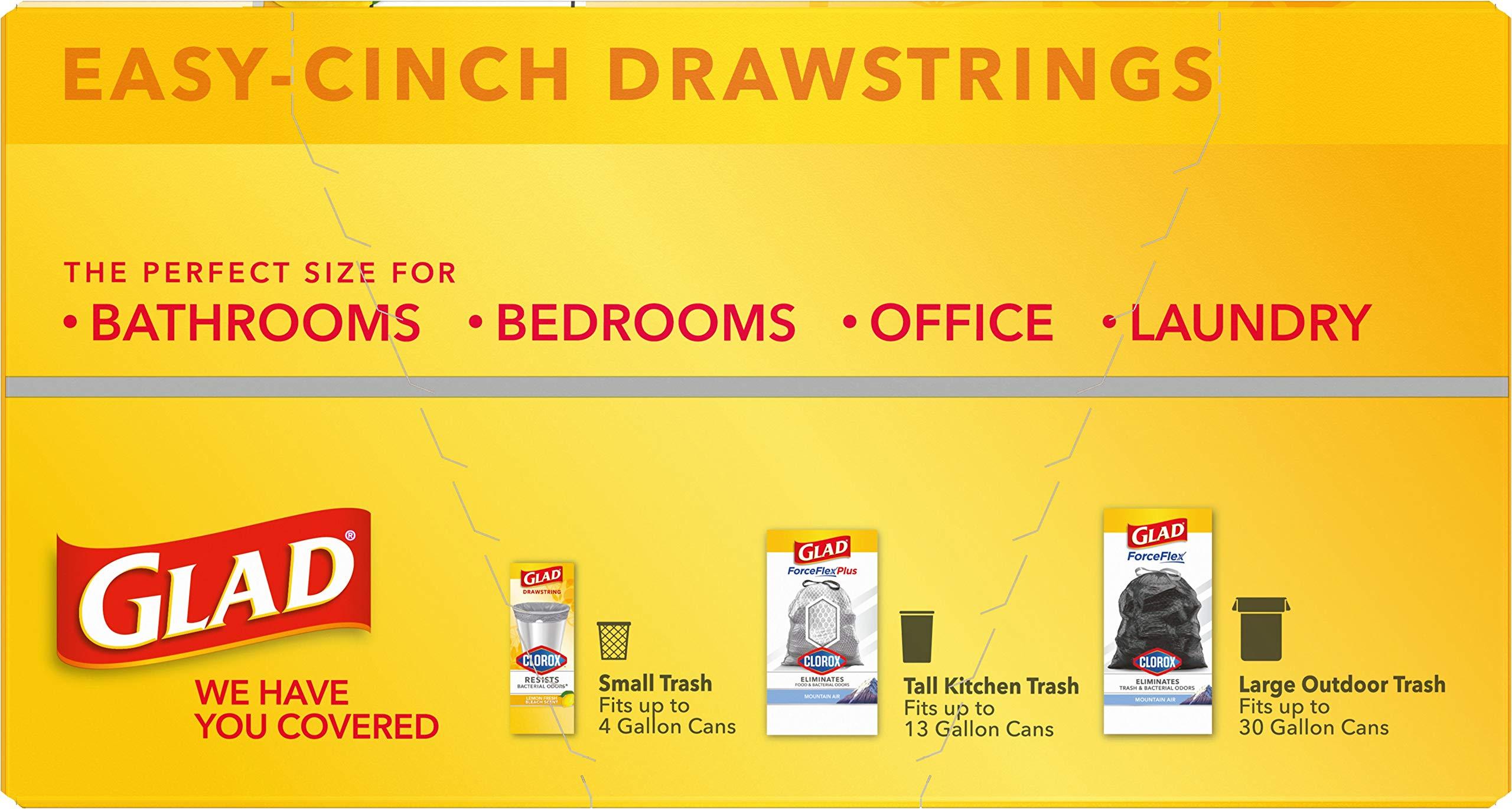 Glad Small Drawstring Trash Bags with Clorox, 4 Gal, Lemon Fresh Bleach, 80 Ct (Package May Vary) - Image 25