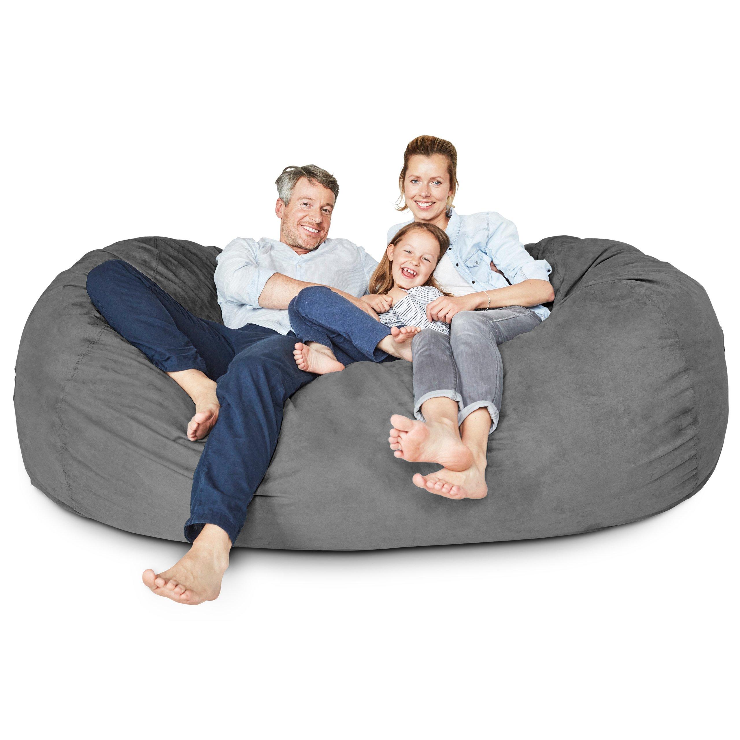 Lumaland Luxurious Giant 7ft Bean Bag Chair with Microsuede Cover - Ultra Soft, Foam Filling, Washable XXL Sofa for Kids, Teenagers, Adults Sack Dorm, Family Room Dark Grey