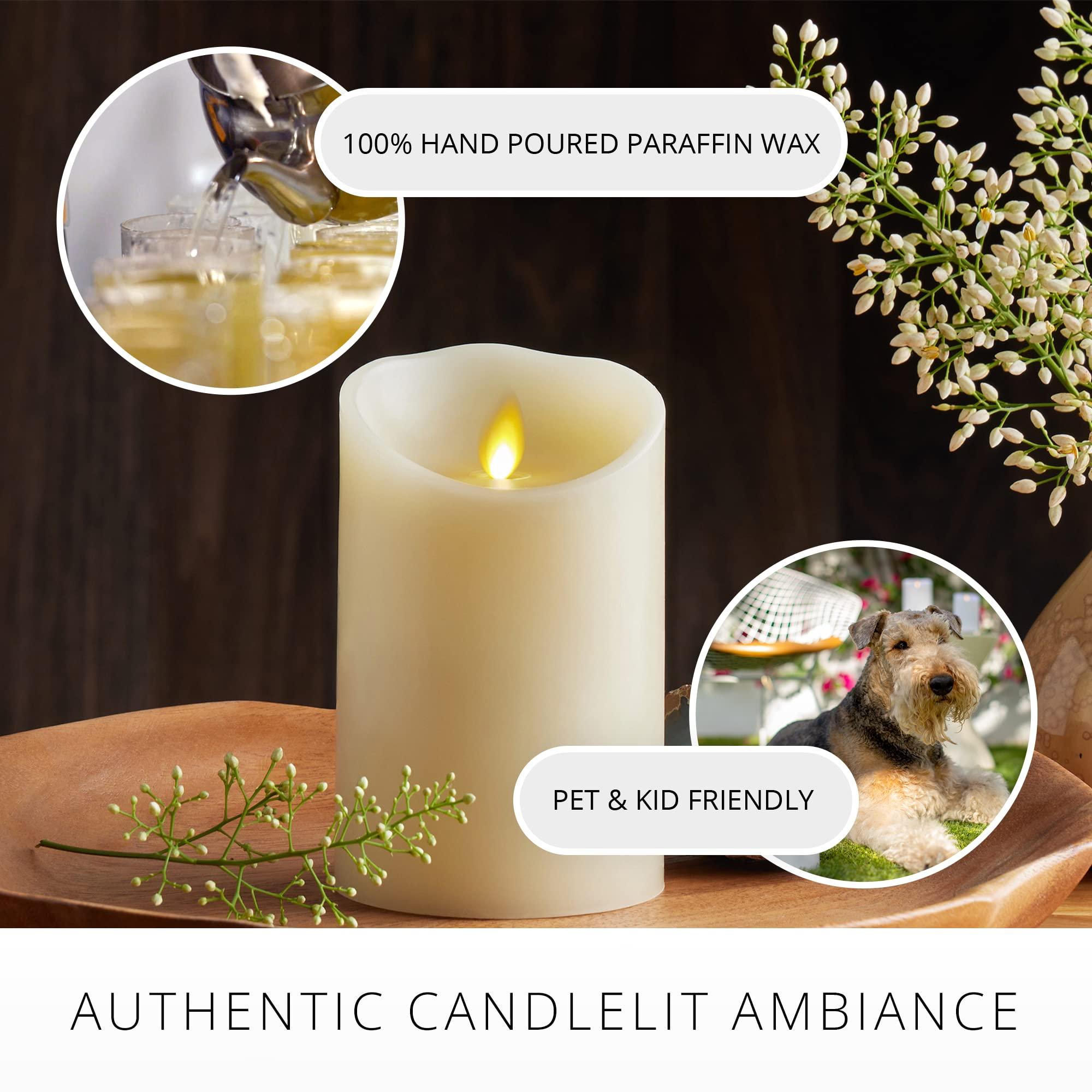 Luminara Scalloped Edge Flameless LED Candle - Ivory 3.5" x 5" - Real Wax Pillar Battery Operated Moving Flame w/Timer Unscented 1000Hr Runtime - Image 6