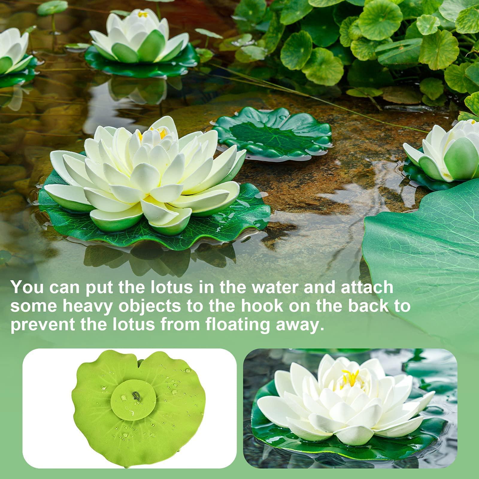 WhistenFla 16Pcs Artificial Floating Pool Flowers, 7in & 4in Fake Water Lily Pads Flowers, Lotus Flower Floating Pool Decorations - Image 3
