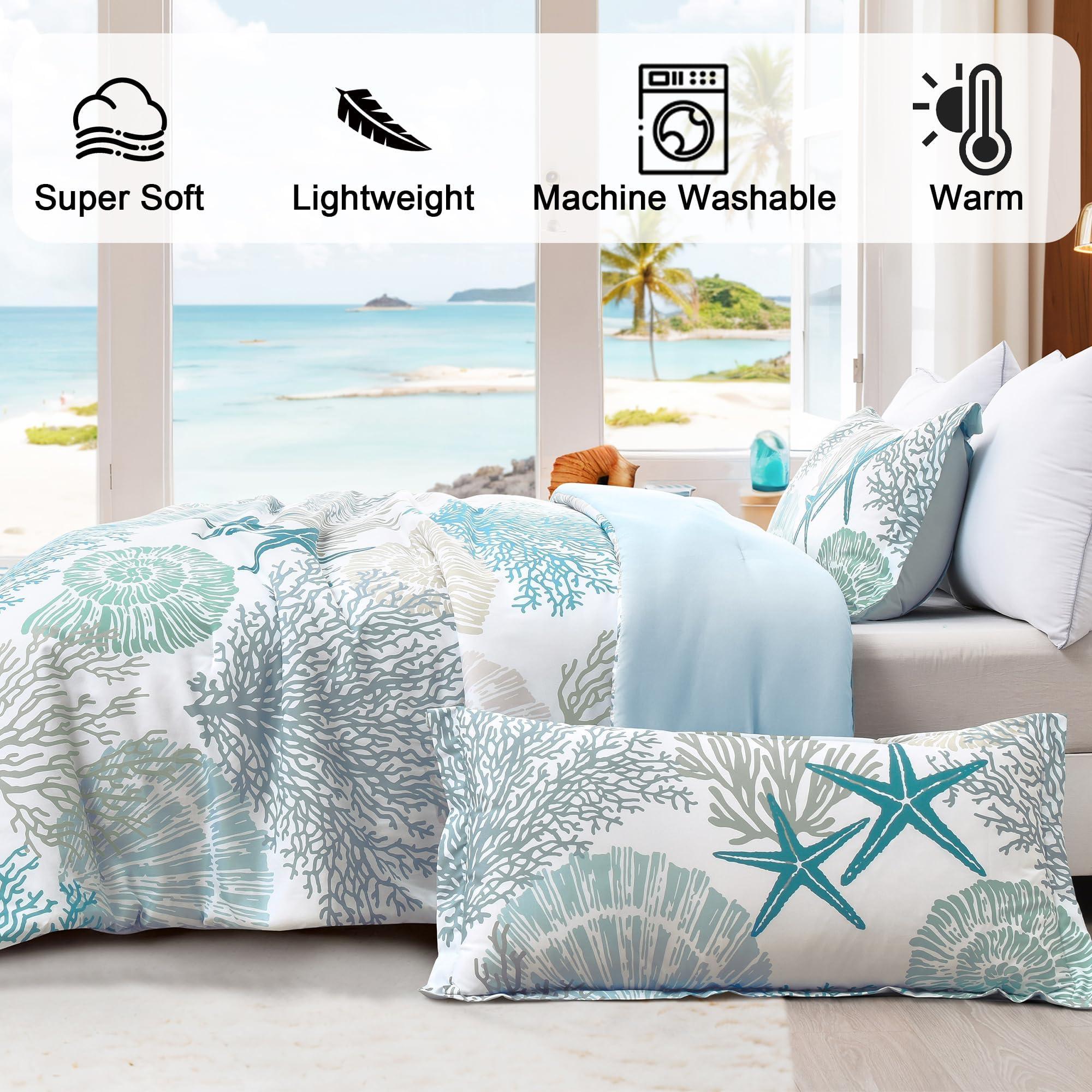 Tritard Coastal Comforter Set Queen Size 3 Piece, Soft Beach Themed Comforter, Ocean Nautical Lightweight Bedding Sets for All Seasons, (1 Reversible Comforter and 2 Pillow Shams), 90''x90'', C1 - Image 5