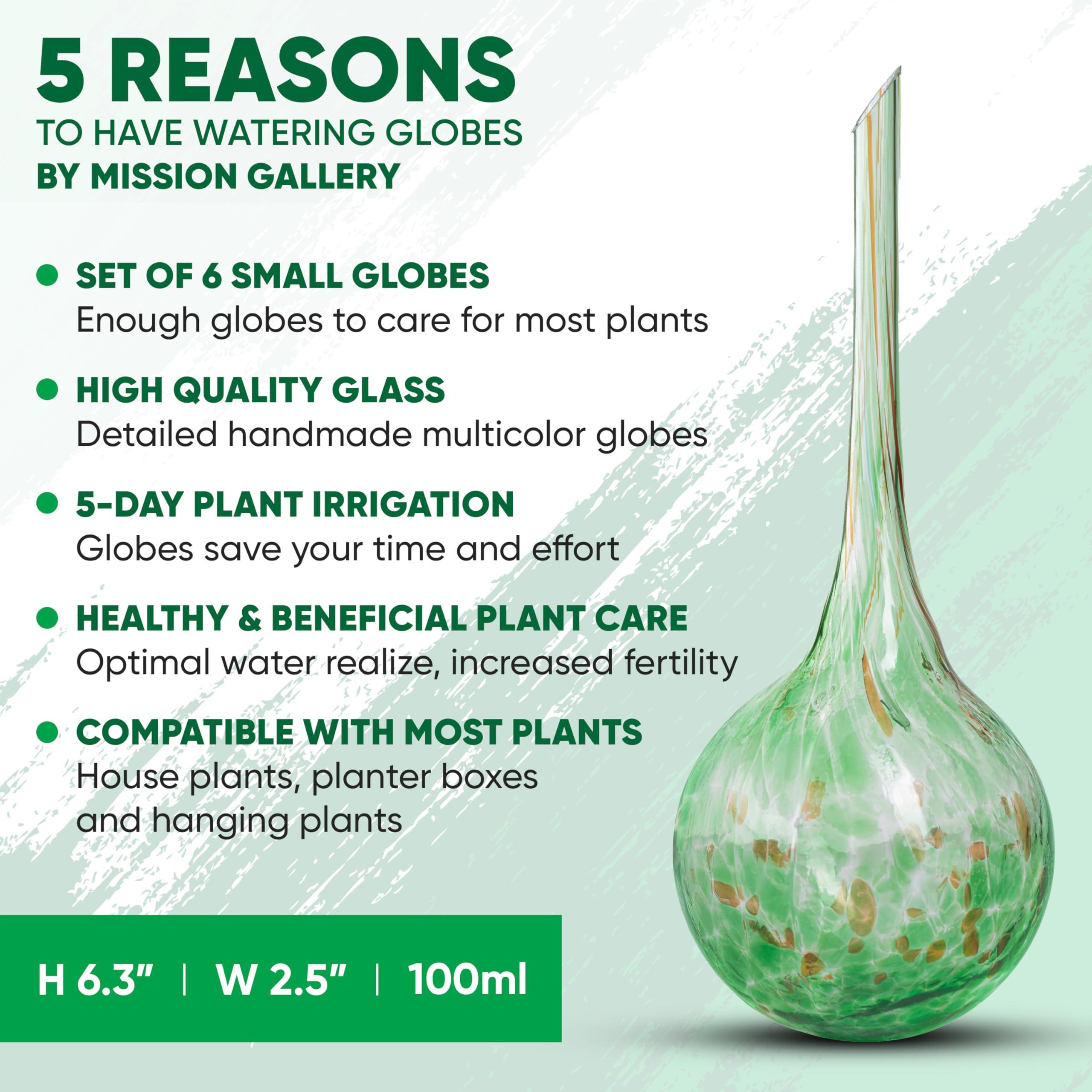 Mission Gallery Plant Watering Globes Set of 6 - Small Self Watering Globes for Indoor & Outdoor Plants - Multicolored, Automatic, Glass Watering Bulbs for Daily Use, Plant Watering Devices - Image 3