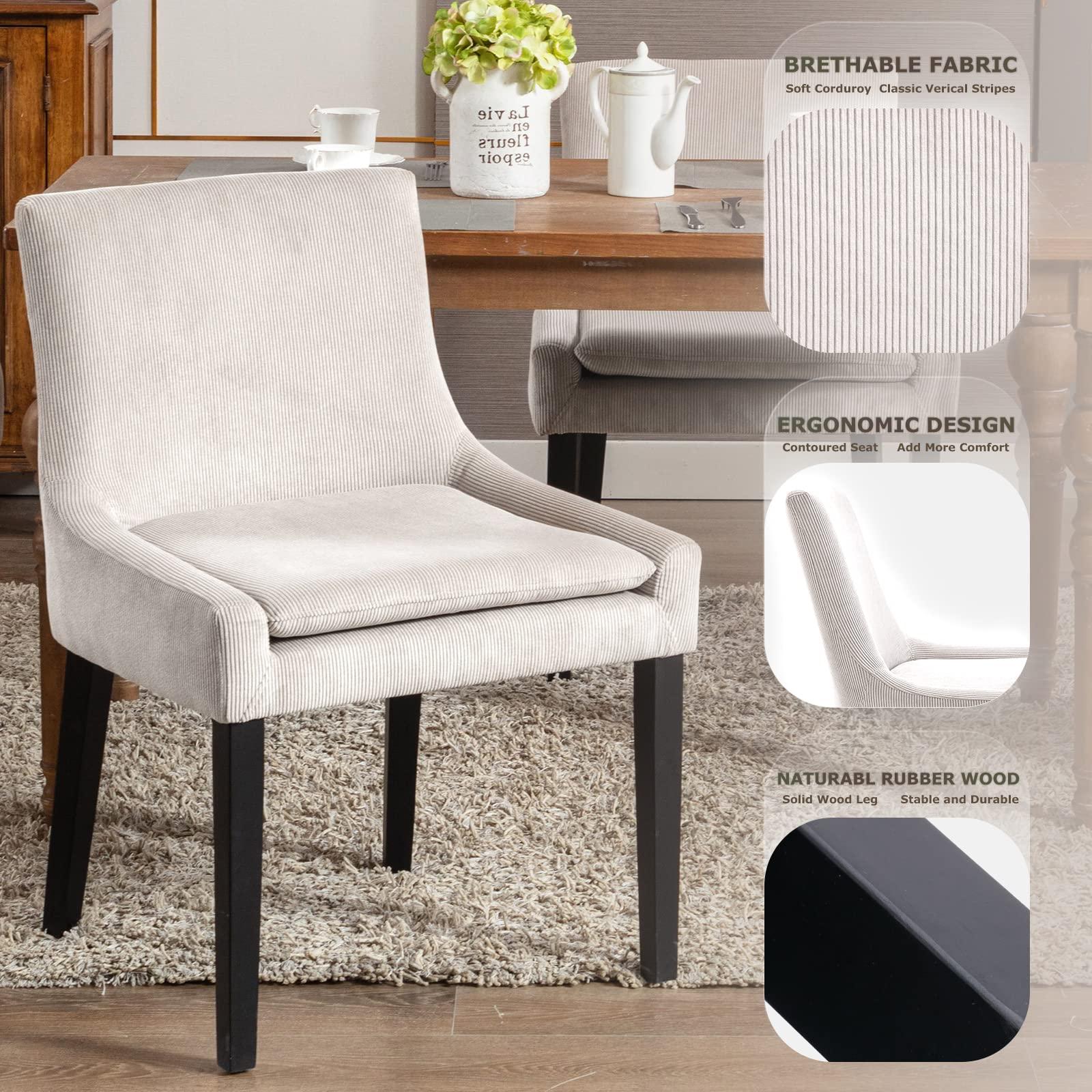 COLAMY Modern Dining Chairs Set of 6, Upholstered Corduroy Accent Side Leisure Chairs with Mid Back and Wood Legs for Living Room/Dining Room-Beige - Image 7
