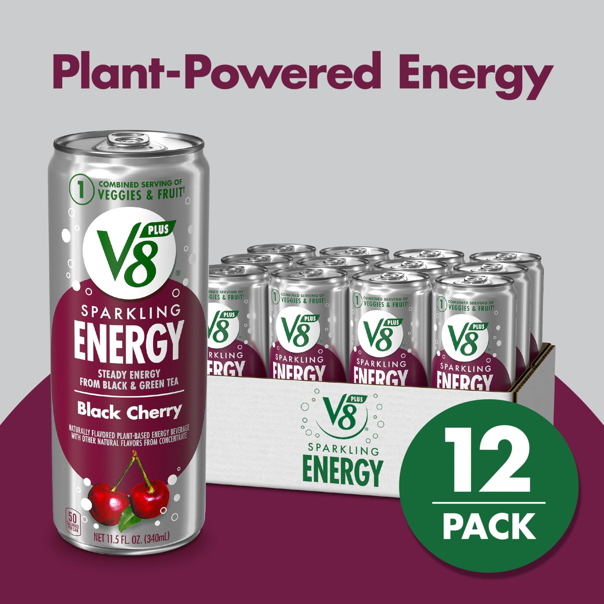 V8 +Energy Sparkling Black Cherry Juice Energy Drink, 11.5 fl oz Can (12 Pack) - Image 3