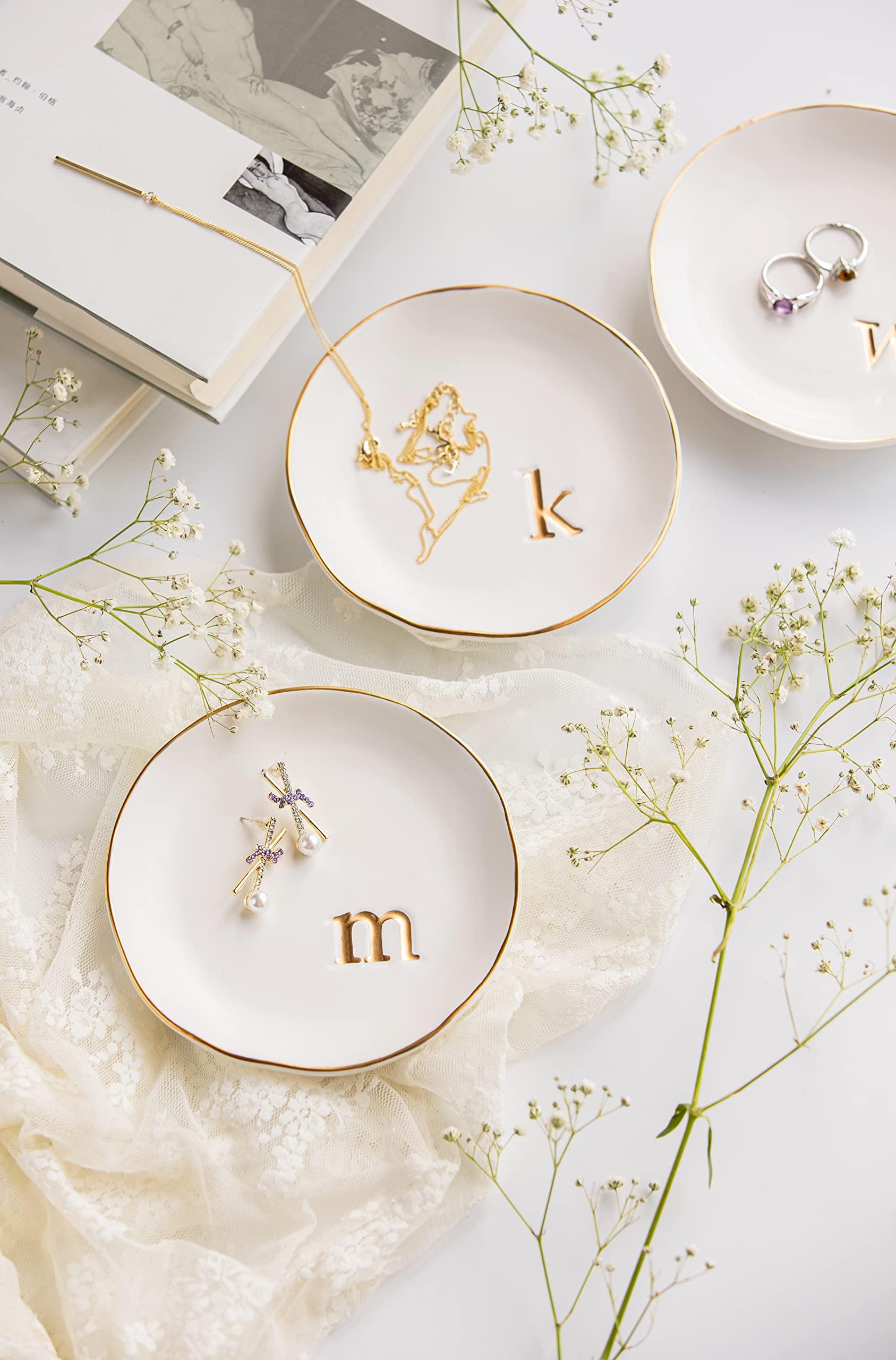 COLLECTIVE HOME - Ceramic Jewelry Tray, Decorative Trinket Dish for Rings Earrings Necklaces Bracelet Watch Keys, Birthday Mother's Day for Women, 4.75", White Surface (C) - Image 5