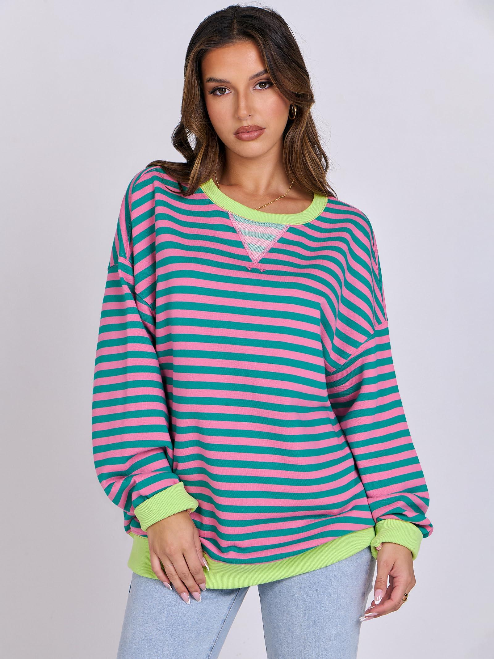 ANRABESS Women Striped Oversized Sweatshirt Crewneck Long Sleeve Shirts Hoodies 2025 Summer Fashion Pullover Top Y2K Outfits - Image 2