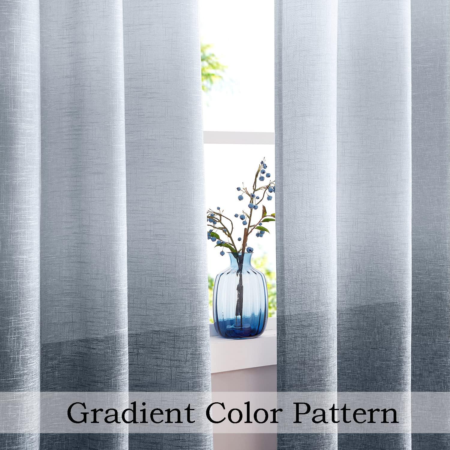 Central Park Ombre Window Curtain Panel Linen Gradient Print on Rayon Blend Fabric Drapery Treatments for Living Room/Bedroom, Cream White to Indigo Blue, 40" x 84", Set of 2 - Image 2