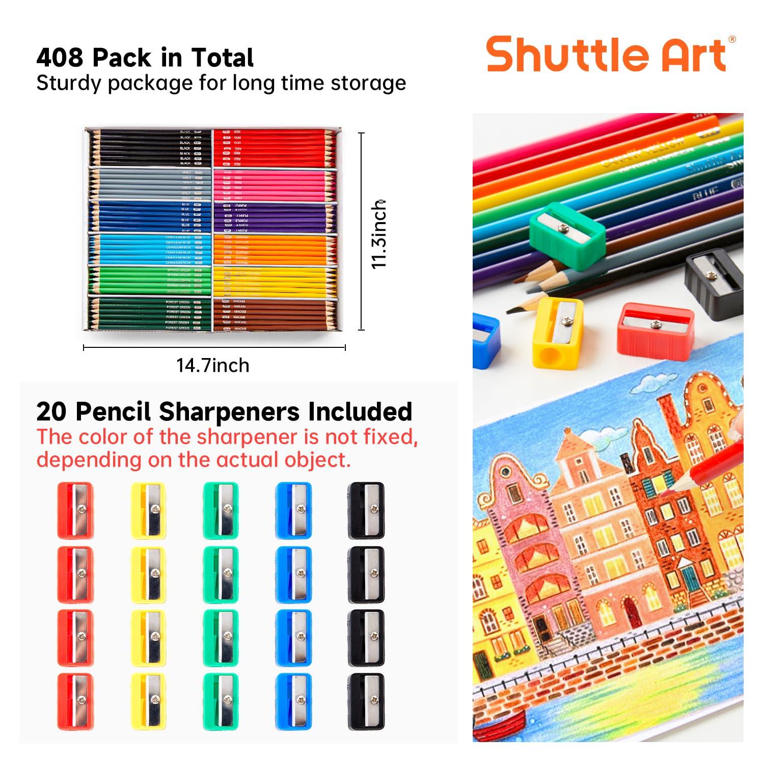 Shuttle Art Colored Pencils Bulk, 408 Pack Coloring Pencil Set Plus 20 Sharpeners, 12 Assorted Colors, Classroom Pack School Supplies - Image 3