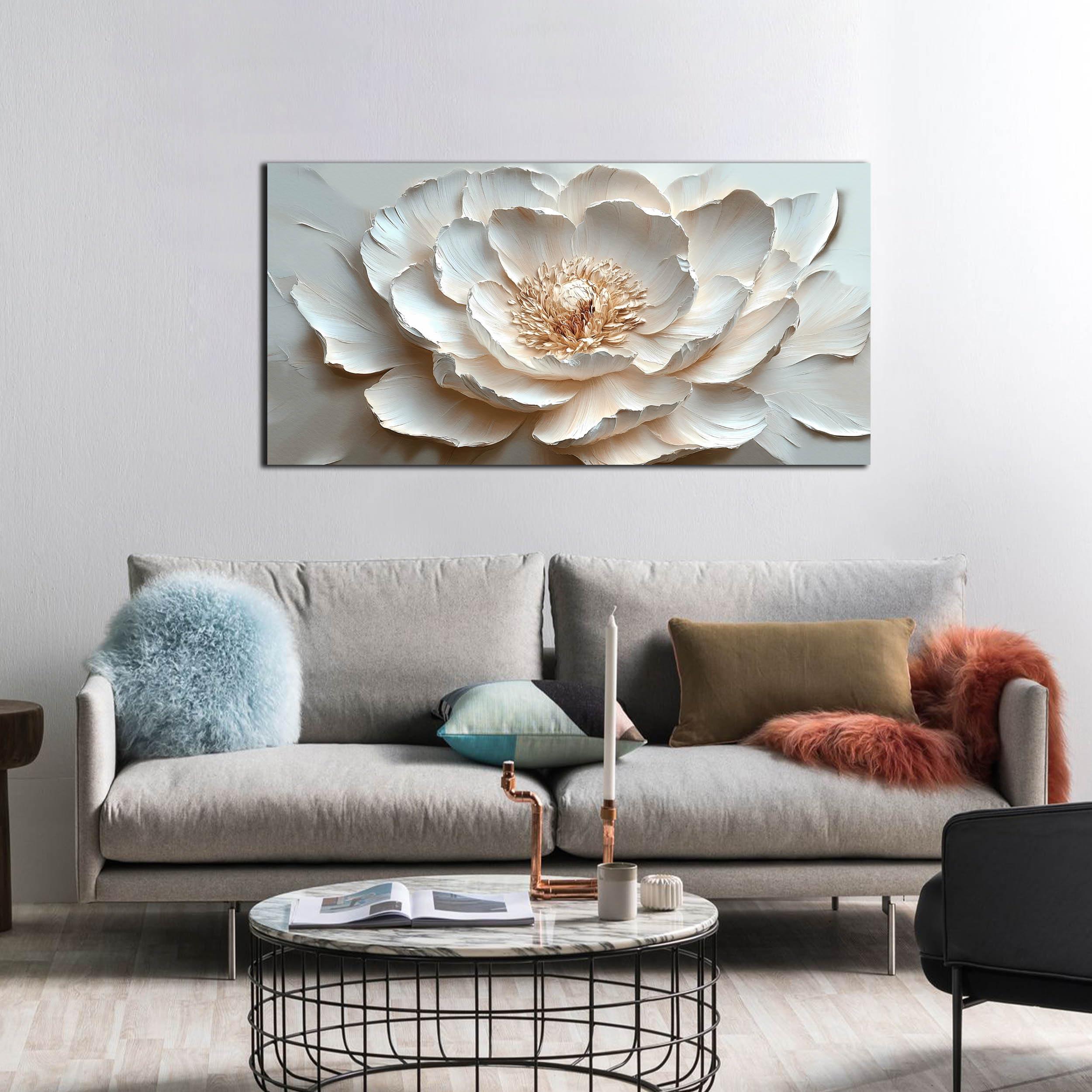 Flower Art Wall Decor for Living Room - White Canvas Wall Art for Office - Modern Wall Decor for Bedroom Women Size 20" x 40" - Image 4