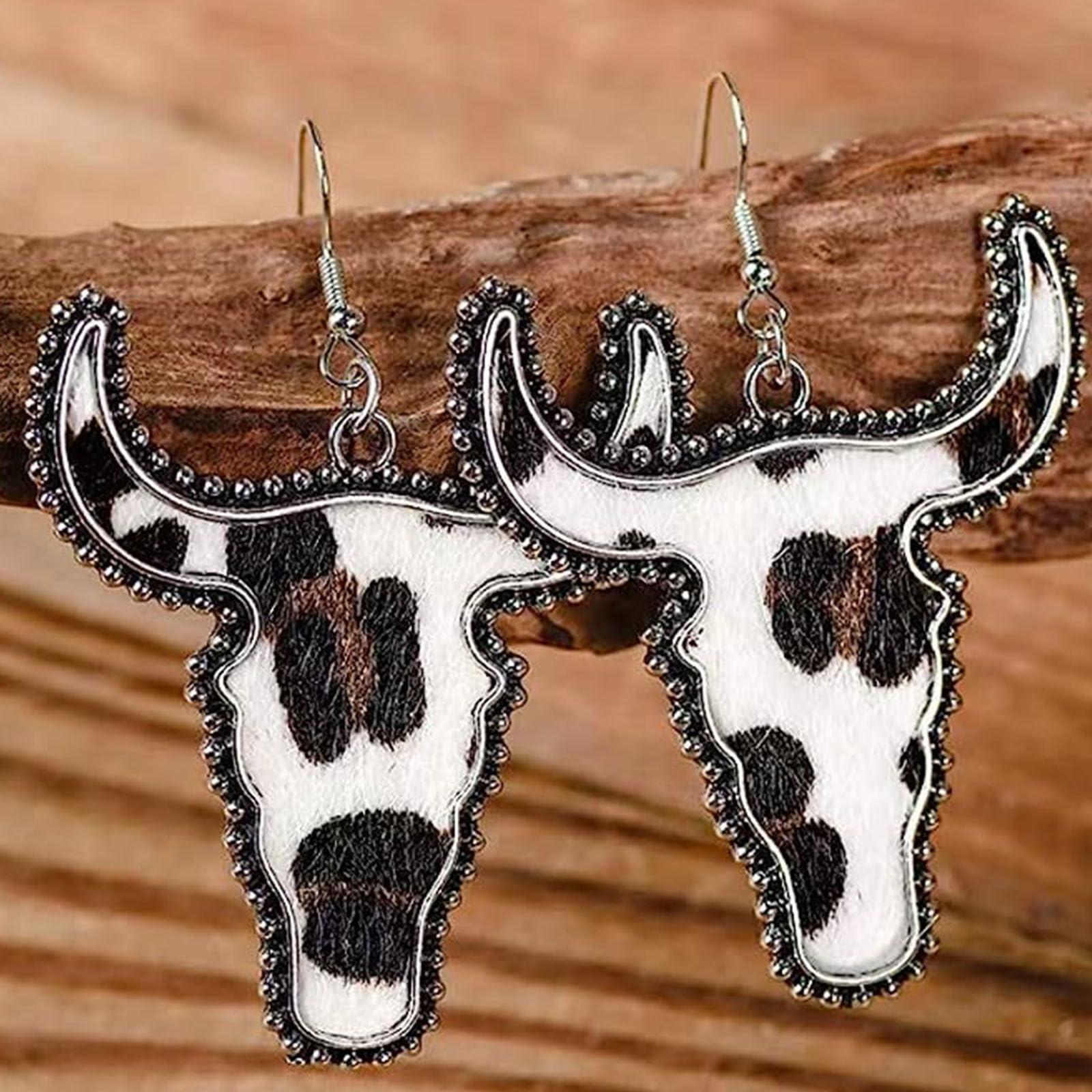 Handmade Funny Western Cowgirl Cowboy Cow Bull Cattle Head Animal Cow Print Drop Dangle Bohemian Ethnic Boho Vintage Earrings Jewelry for Women - Image 2