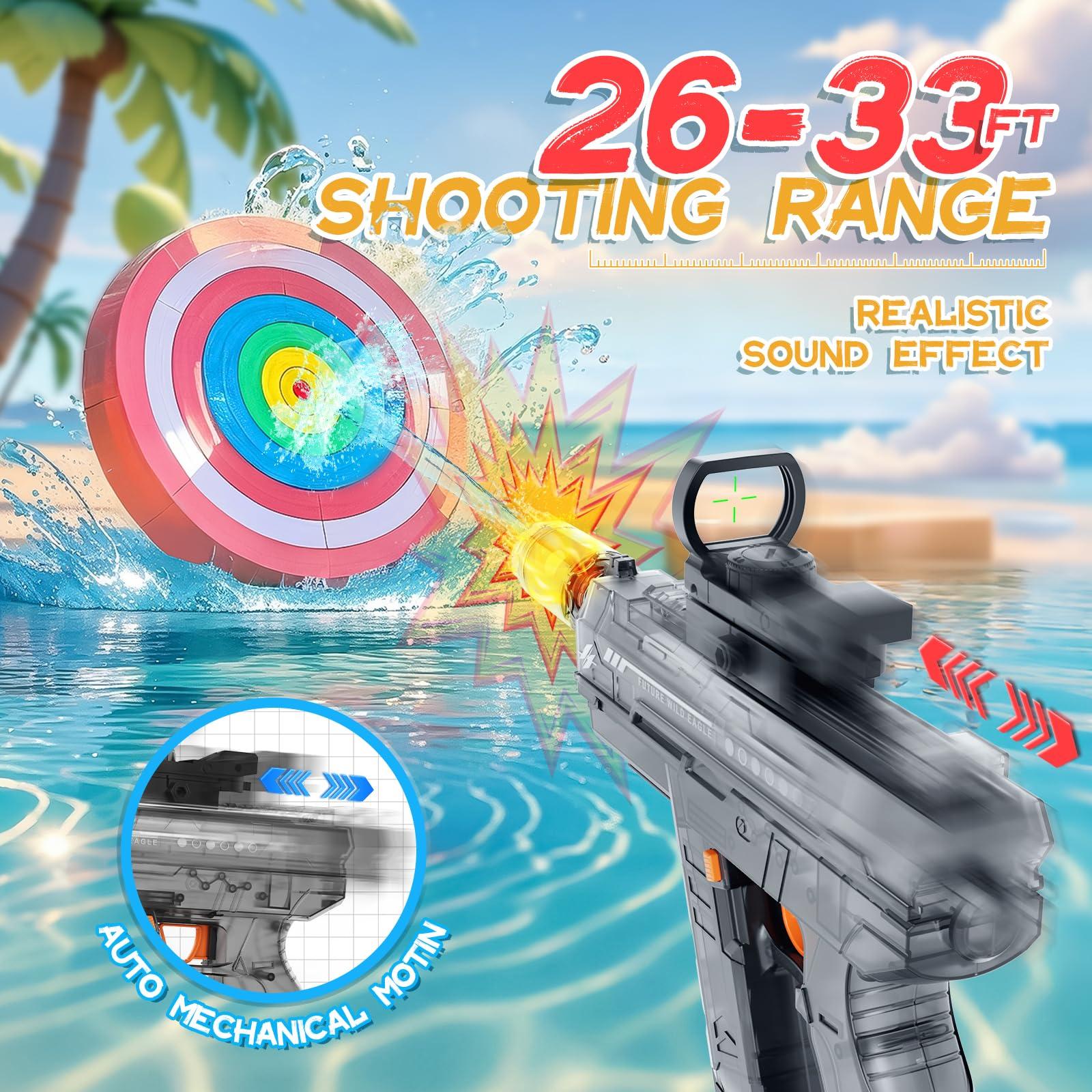 Vmiya Electric Water Gun 2 Pack for Adults and Kids, Light Up Automatic Squirt Gun Watergun, 800CC Large Capacity, 26-33 FT Long Range, Summer Outdoor Beach Pool Party Toy Gift - Image 4