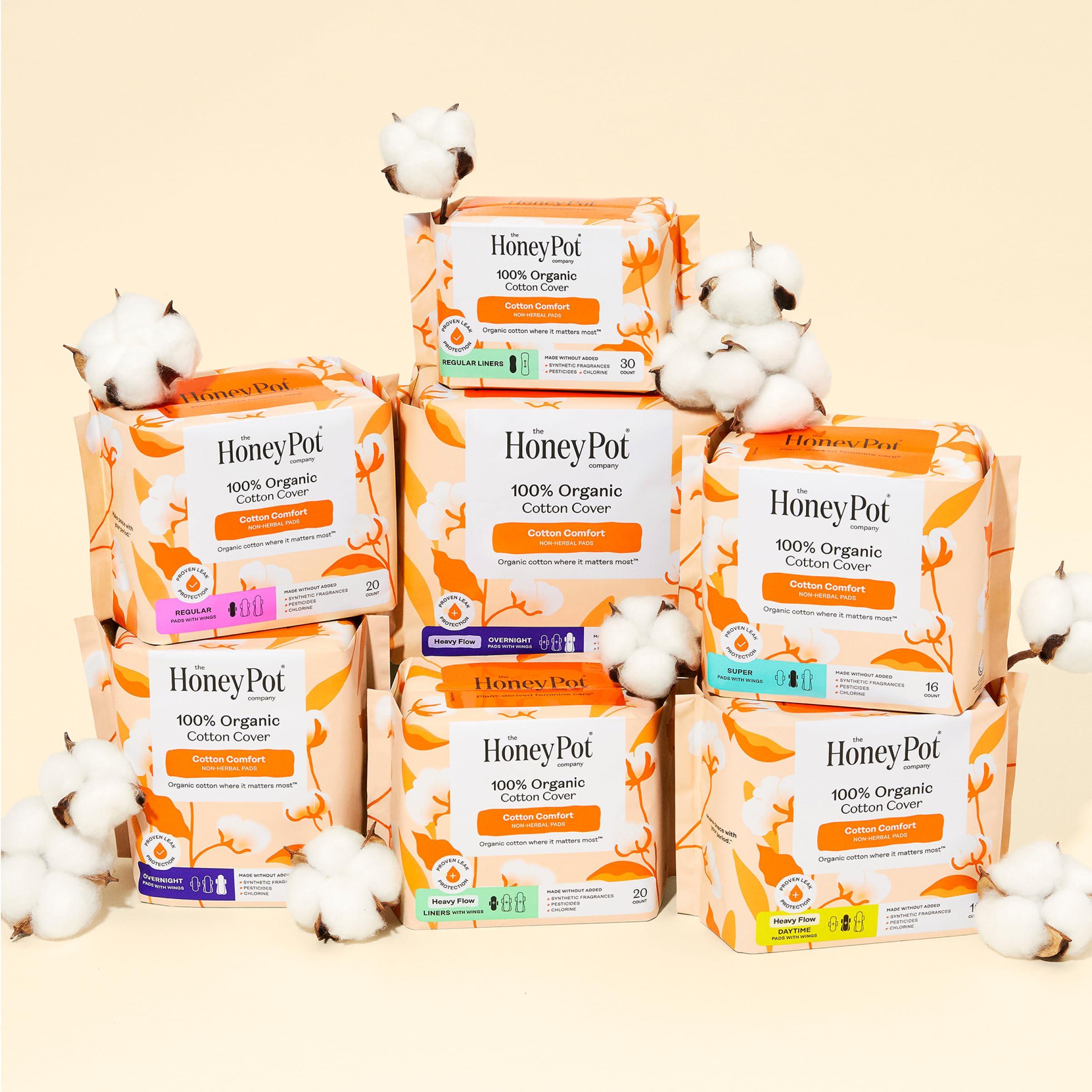 The Honey Pot Company - Sanitary Pads for Women - Non-Herbal Overnight w/Wings - Organic Cotton Cover, & Ultra-Absorbent Pulp Core - Feminine Care - FSA & HSA Eligible - 12 ct - Image 9