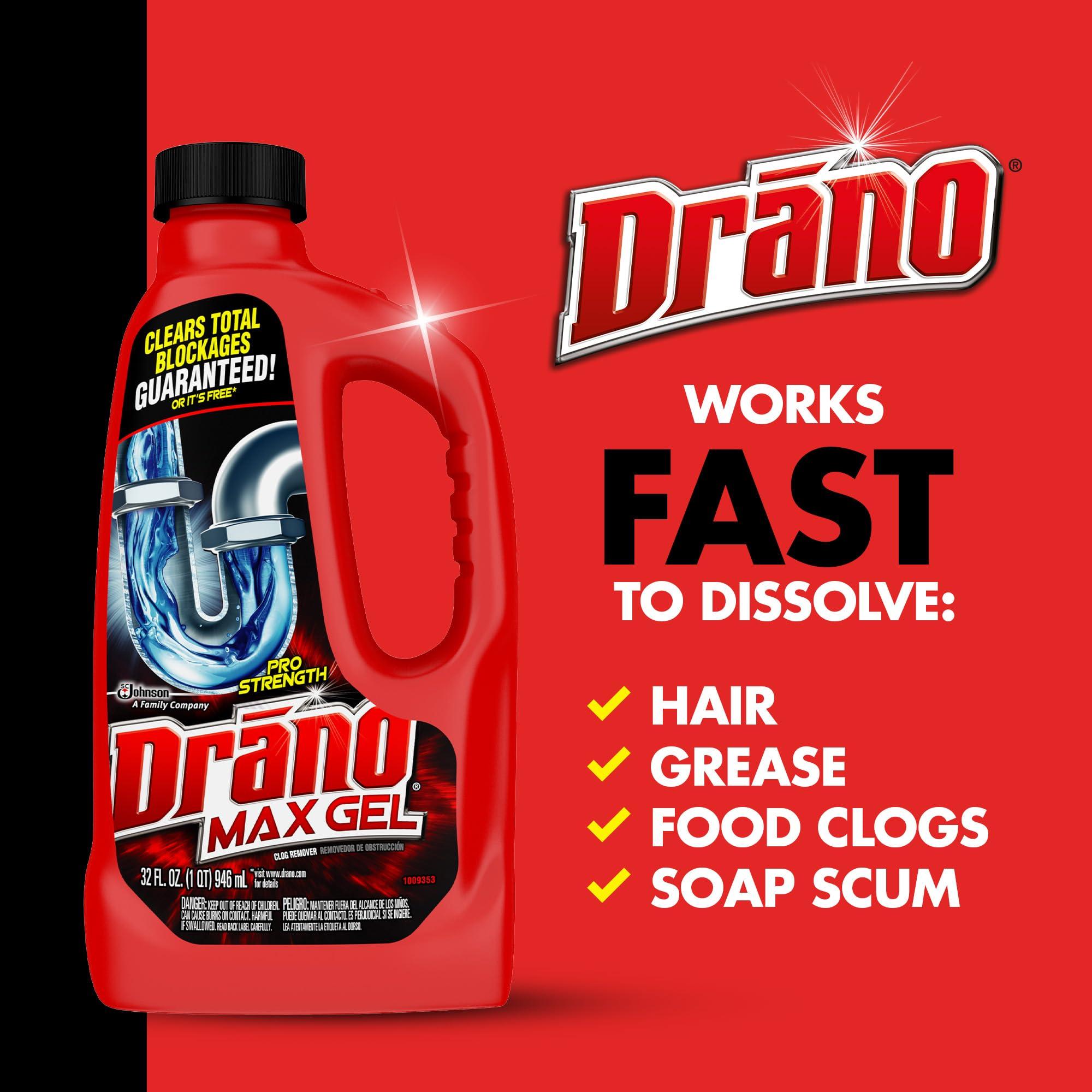 Drano Max Gel Drain Clog Remover and Cleaner for Shower or Sink Drains, Unclogs and Removes Hair, Soap Scum, Blockages, 32 oz - Image 4