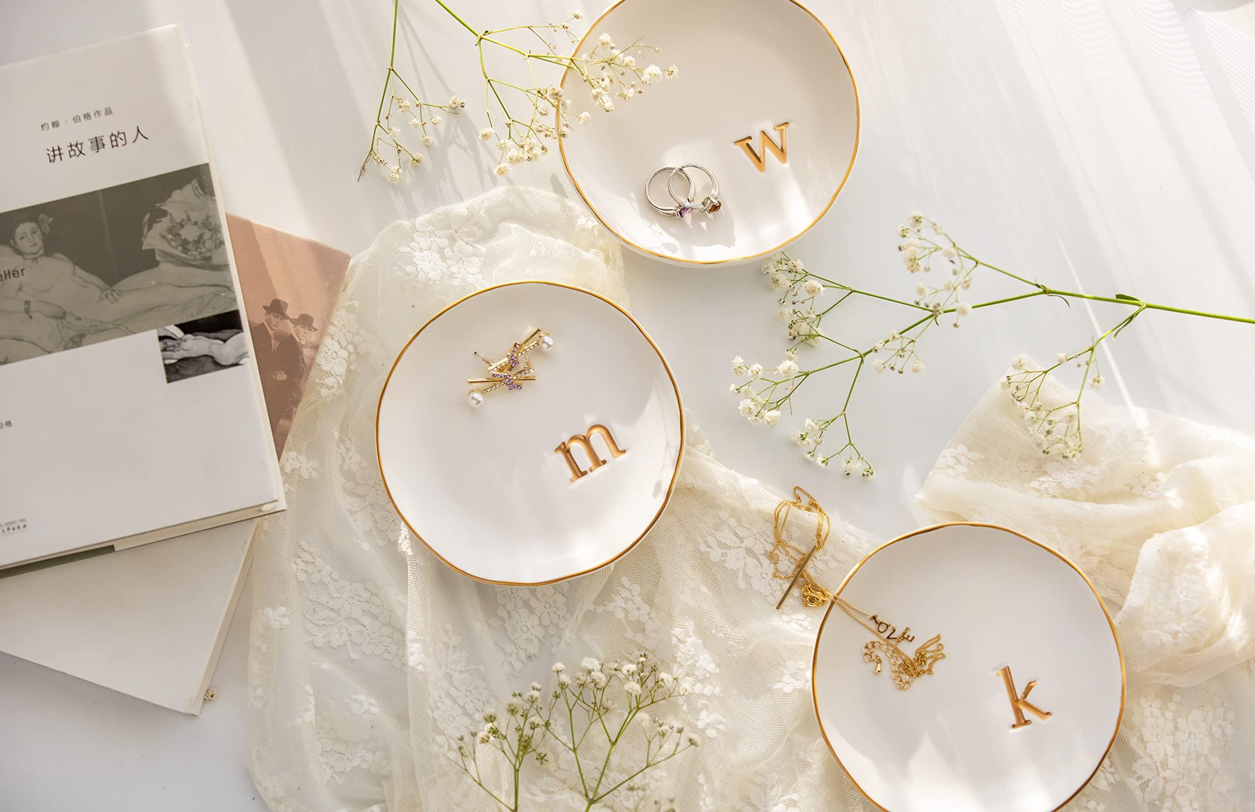 COLLECTIVE HOME - Ceramic Jewelry Tray, Decorative Trinket Dish for Rings Earrings Necklaces Bracelet Watch Keys, Birthday Mother's Day for Women, 4.75", White Surface (C) - Image 4