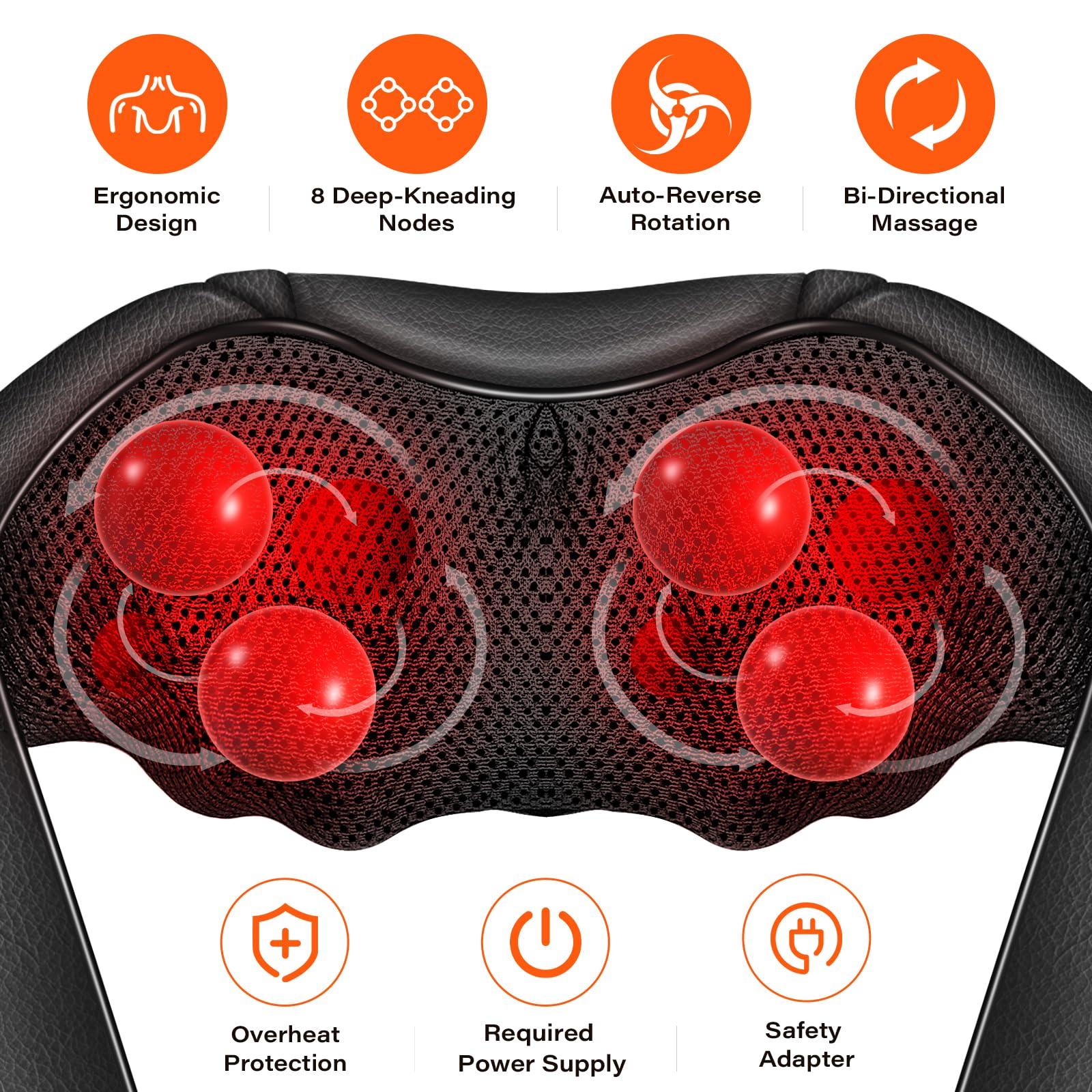 WERTYI Shiatsu Neck Massager, Electric Neck and Back Massager with Heat, 3D Kneading Massage Pillow for Back, Shoulder, Muscle Pain Relief, Office & Home & Car Use, Fits for Parents - Image 2
