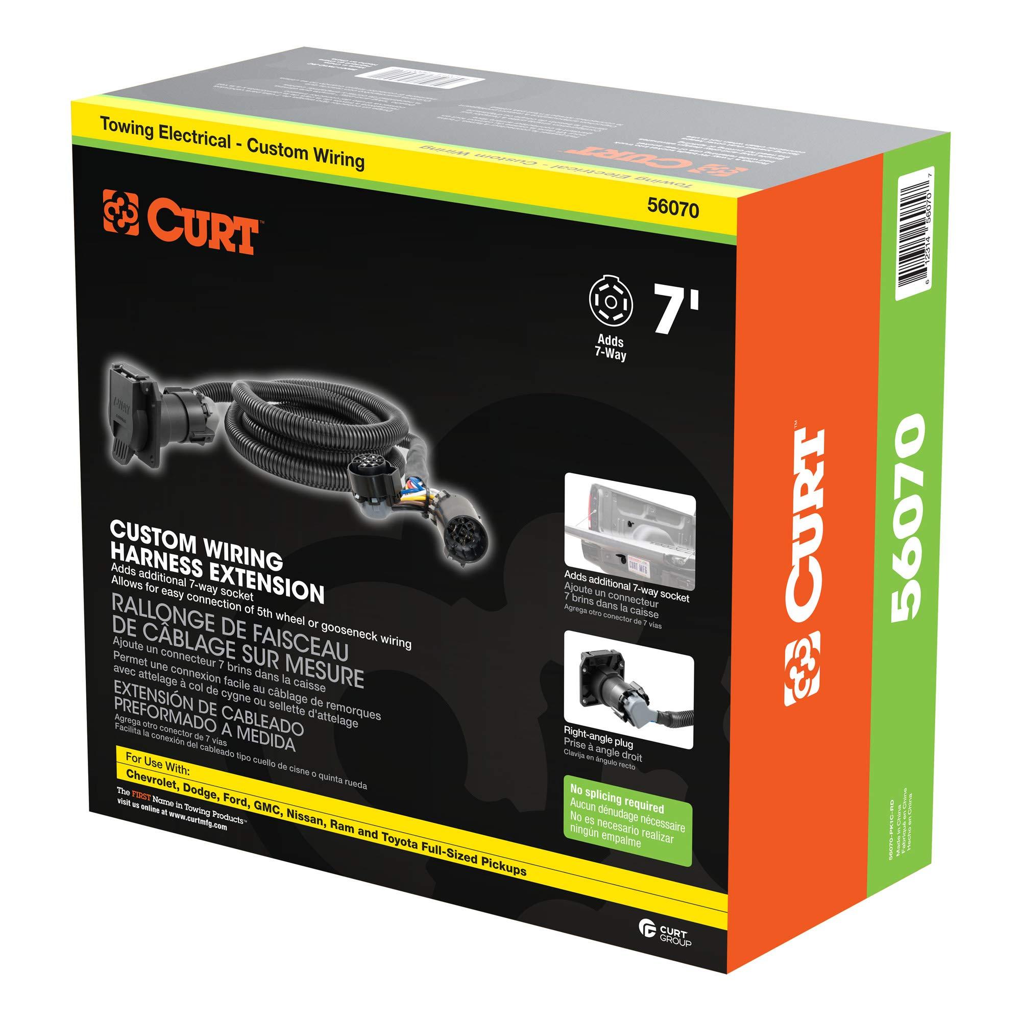 CURT 56070 7-Foot Vehicle-Side Truck Bed 7-Pin Trailer Wiring Harness Extension, Select Chevrolet, Dodge, Ford, GMC, Nissan, Ram, Toyota - Image 9