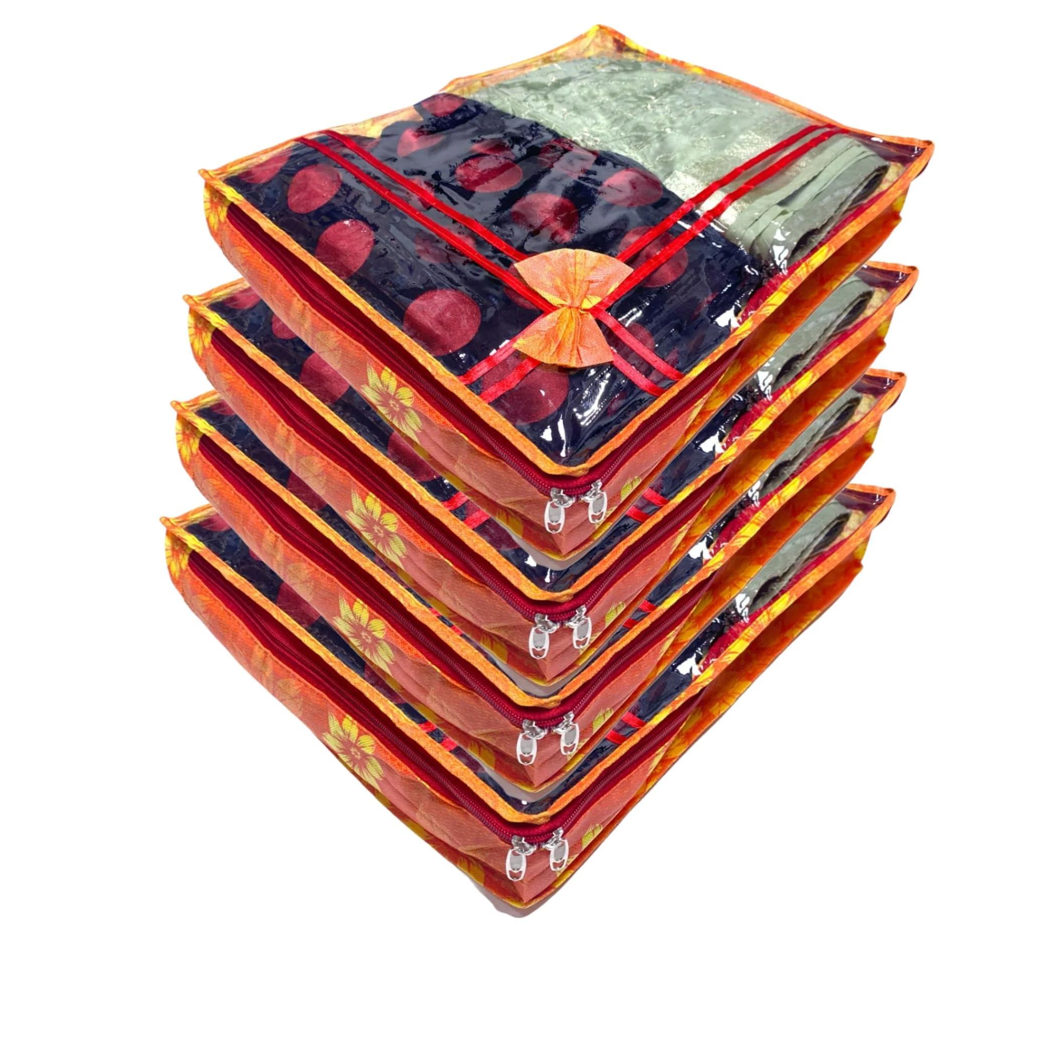 LOVENSPIRE 4 Piece Sari Bags Cotton Saree Covers with Zipper Closure Clothes Organizer Sari Storage Bag for Wardrobe and Gifting Storage Wedding Favor Cloth Case Birthday - Image 3