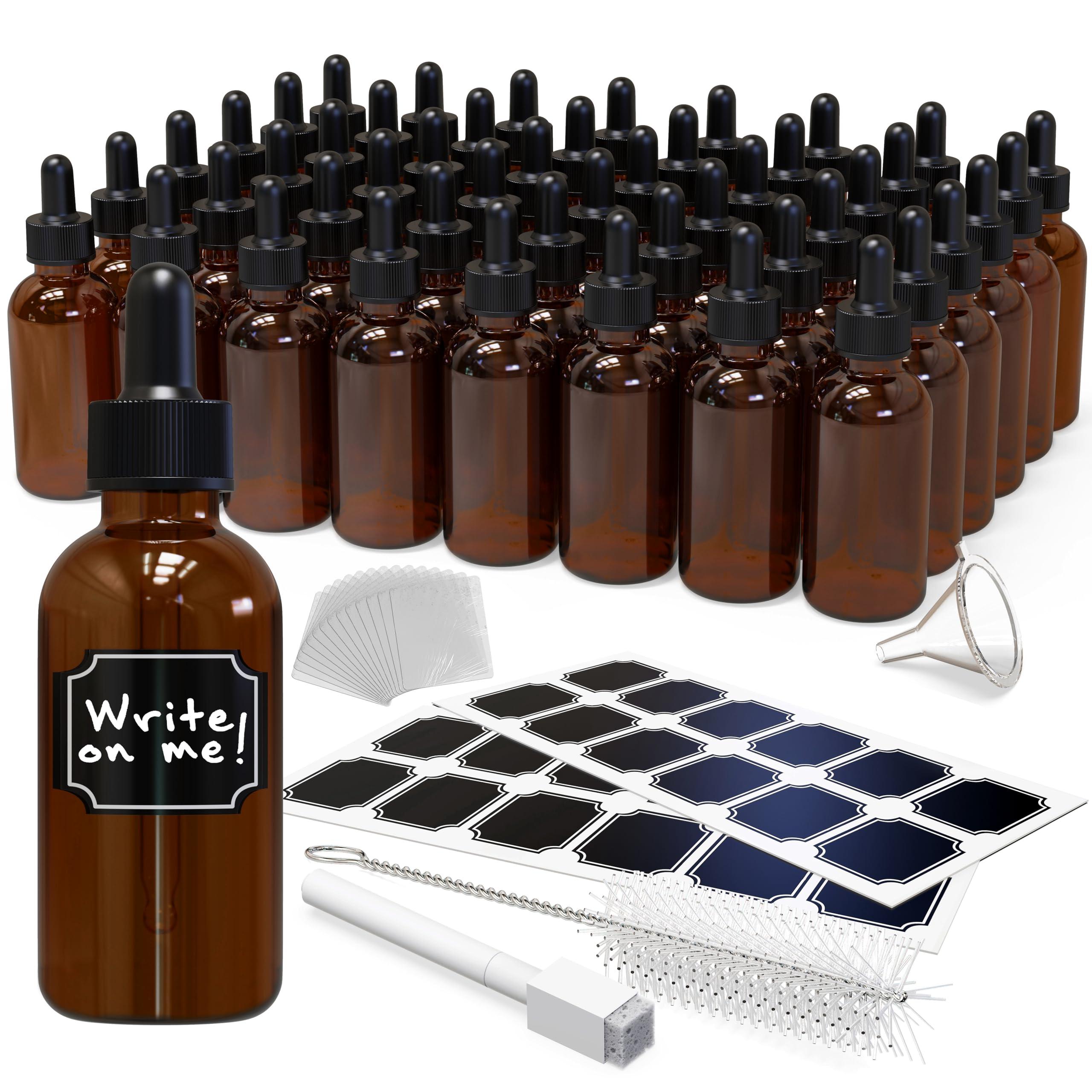 Nevlers 48PK Amber 2 oz Dropper Bottles Glass Set | Leakproof Amber Dropper Bottles Useable as Tincture Bottles with Dropper, Droppers for Oils, Medicine Dropper, Eye Dropper, & Gifts for Mom