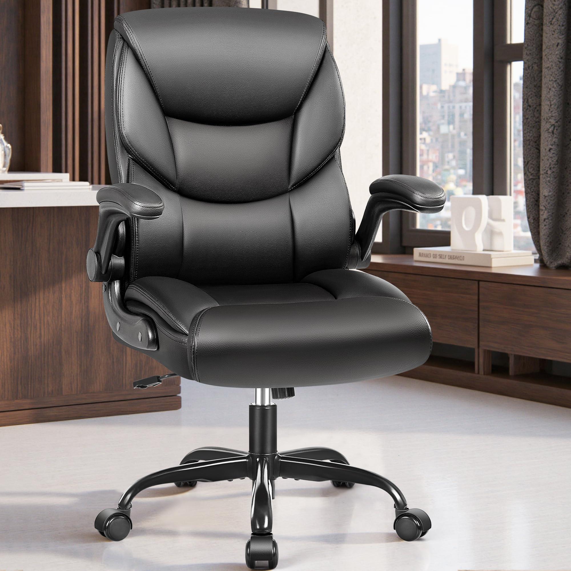 FelixKing Leather Office Chair - Small PU Ergonomic Desk Chair, Comfy Computer Chair with Wheels and Flip-up Armrests, Adjustable Height Mid Back Executive Office Chair for Short People-Black - Image 9