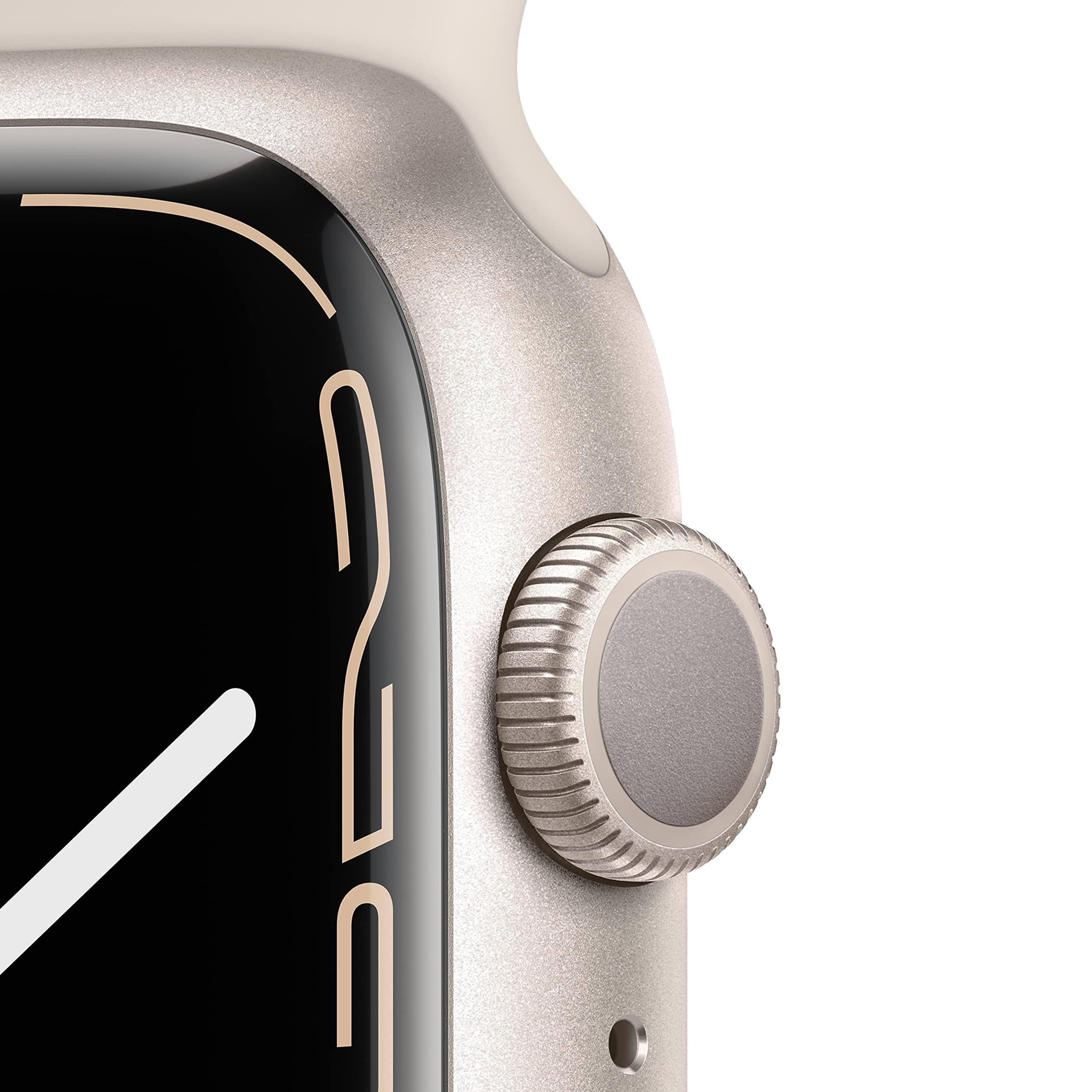 Apple Watch Series 7 (GPS, 45mm) Starlight Aluminum Case with Starlight Sport Band, Regular (Renewed) - Image 2