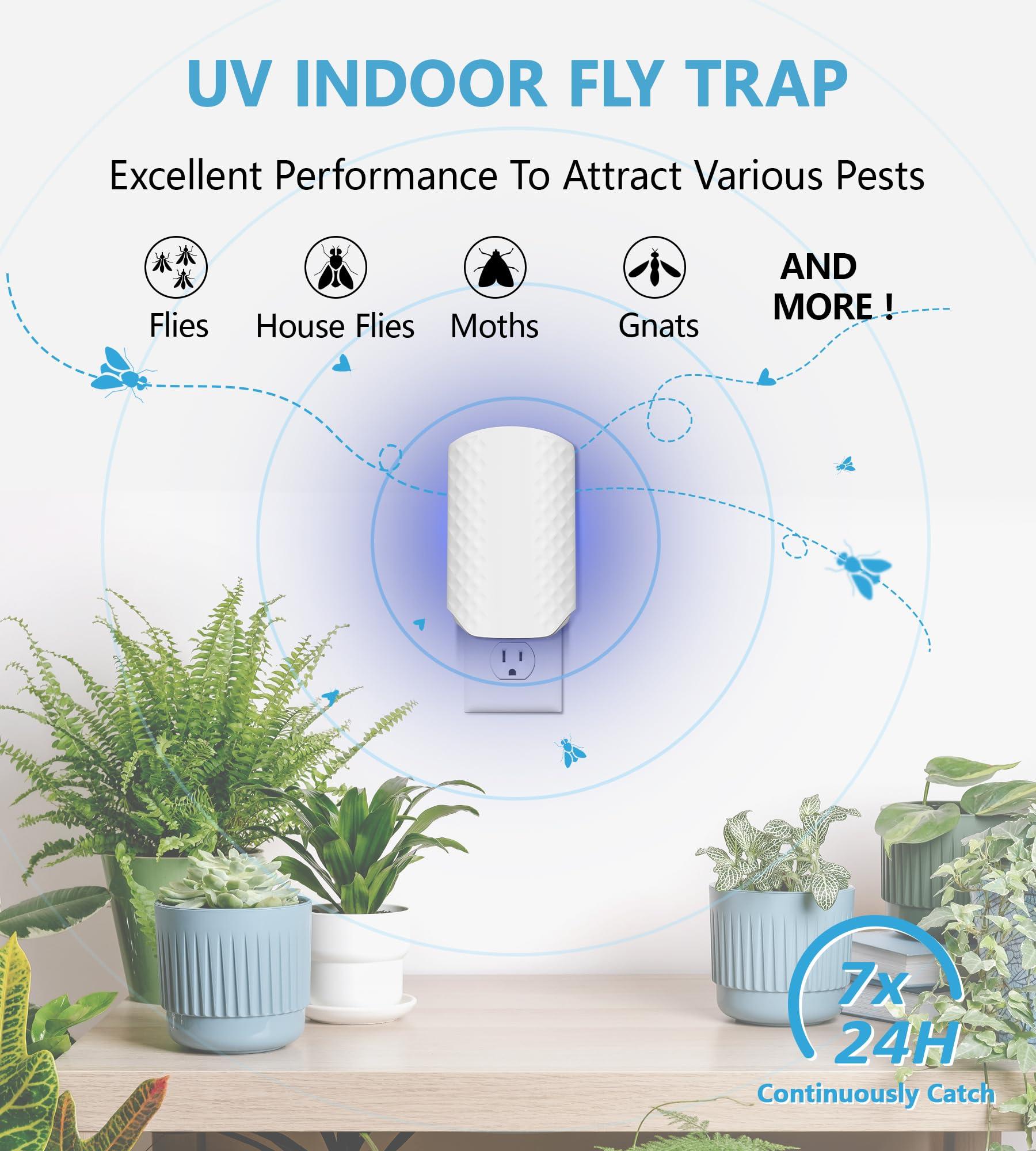 WowCatch Flying Insect Trap for Indoors, Bug Killer Light Trap for Fruit Flies, Gnats, Moths, and Houseflies, 1 Device + 4 Refills, Best Fly Traps for Home, Kitchen, Bedroom, Plant Area, Garages - Image 6