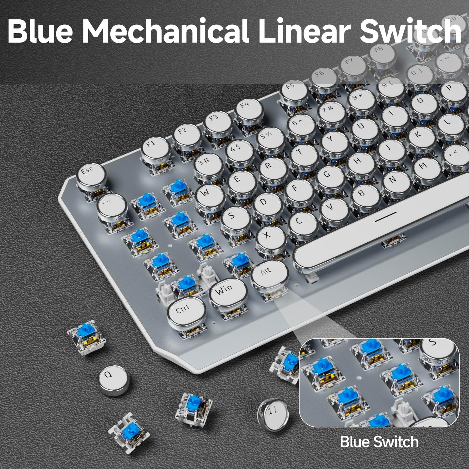 SEUNKWANG EWEADN TK940 Wireless Mechanical Typewriter Keyboard,80% Layout with White Backlit, Anti-Ghosting, Blue Switch Bluetooth/2.4GHz/USB-C Aesthetic Keyboard-White - Image 4