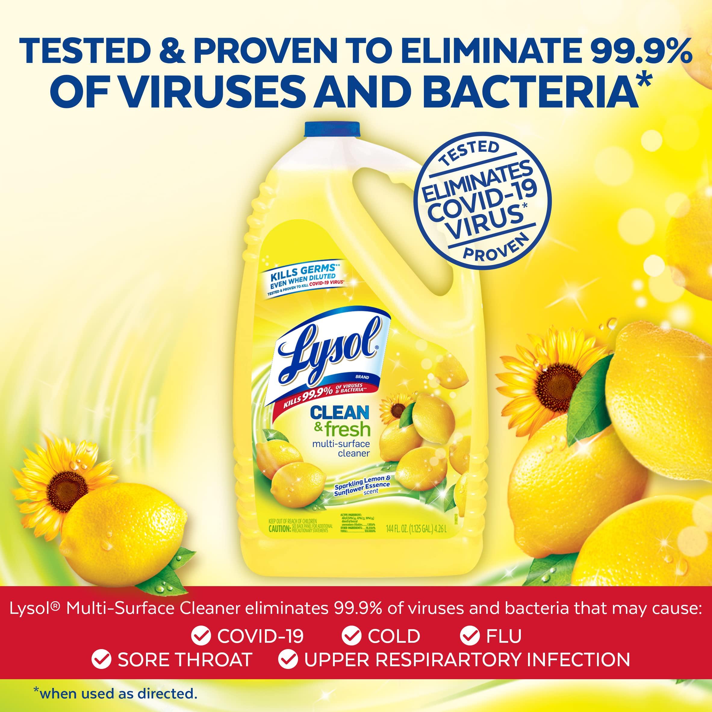 Lysol Multi-Surface Cleaner, Sanitizing and Disinfecting Pour, to Clean and Deodorize, Sparkling Lemon and Sunflower Essence, 144 Fl Oz - Image 3