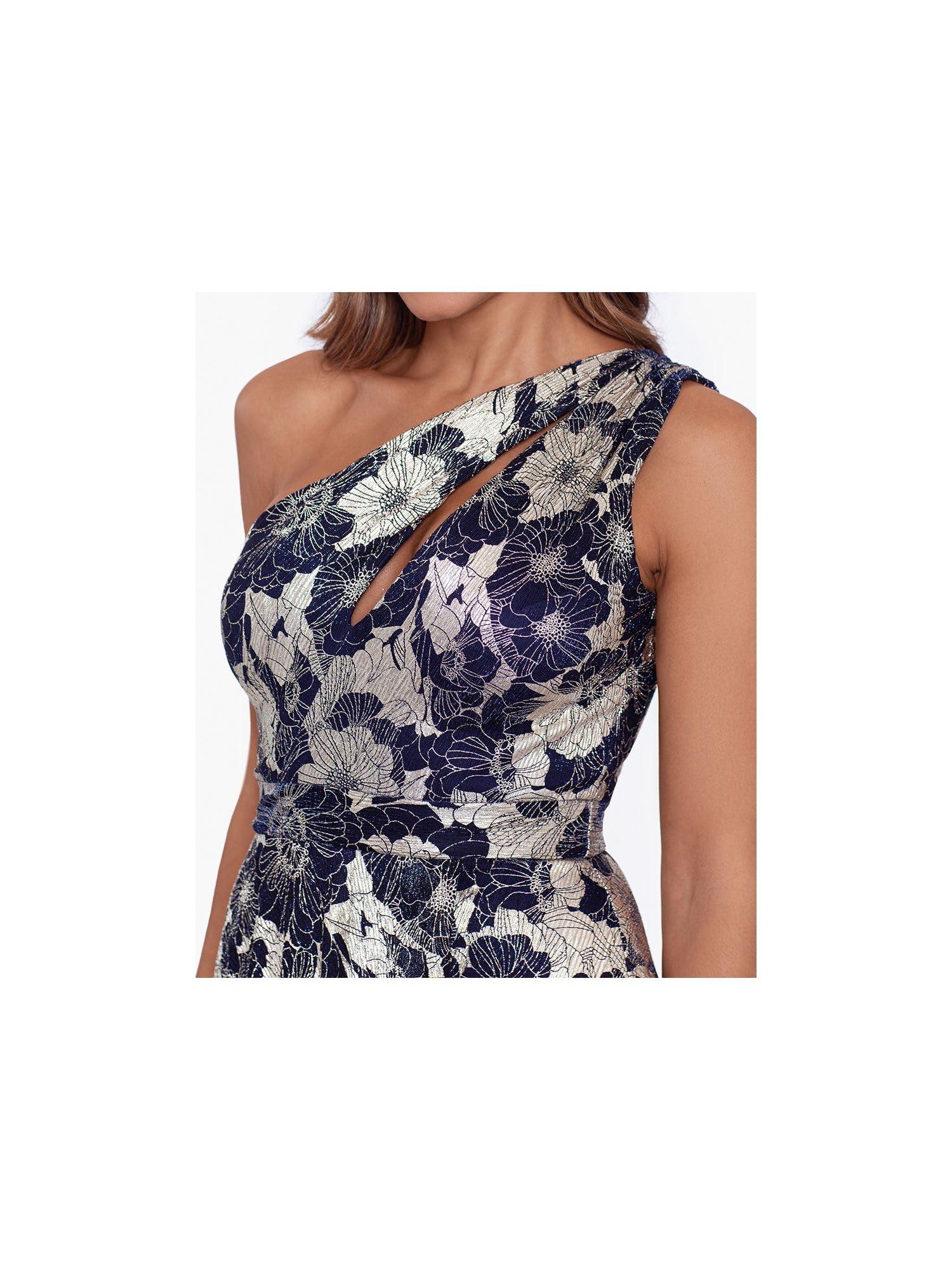 Betsy & Adam Women's Long Sleeveless One Shoulder Metallic Print Gown - Image 3