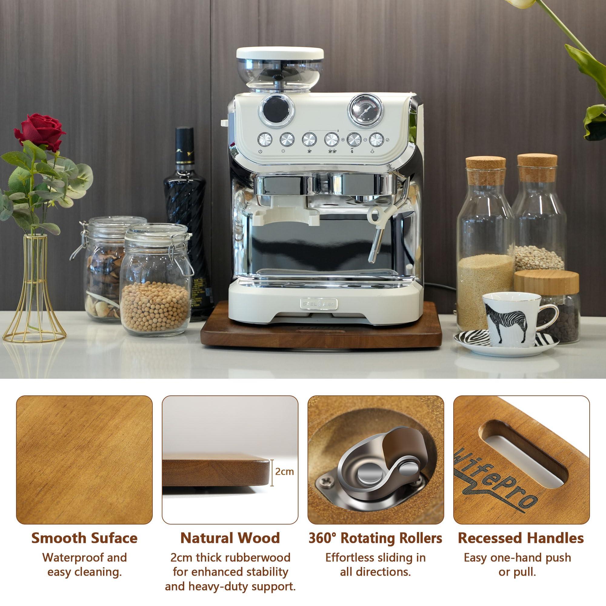 Sliding Tray for Coffee Maker - Solid Wooden Appliance Slider with 360° Smooth Rolling Wheels for Heavy Kitchen Appliances, Easy Under - Cabinet Access (Approach 13"x14") - Image 3