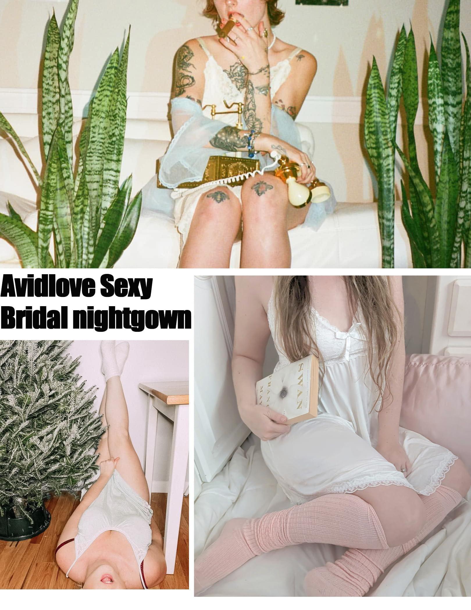 Avidlove Women Nightgown Sexy Sleepwear Lace Chemise V-neck Modal Babydoll Lounge Dress - Image 5