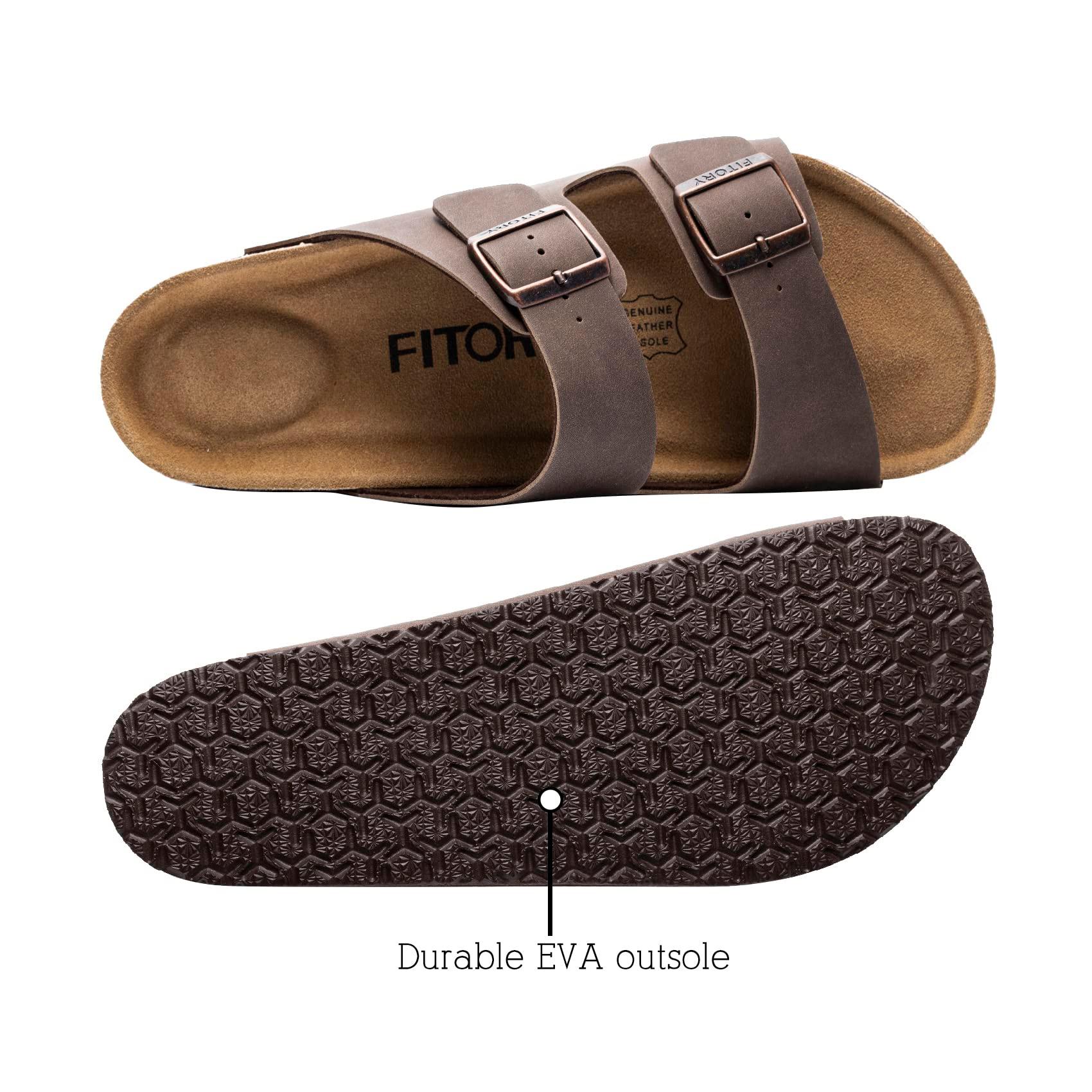FITORY Mens Leather Insole Sandals with Two Buckles,Open Toe Slides for Indoor and Outdoor Size 7-14.5 - Image 2