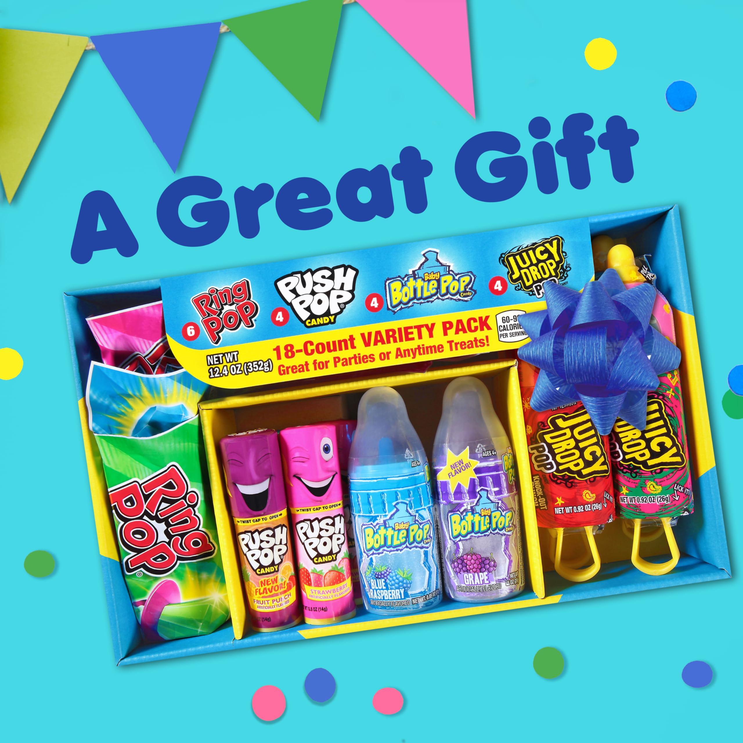 Candy Variety Pack, 18 Count Assorted Lollipops, Bulk Individually Wrapped Ring Pop, Push Pop, Baby Bottle Pop & Juicy Drop, Ideal for Birthdays, Party Favors for Kids & Hard Candy Gifts - Image 6