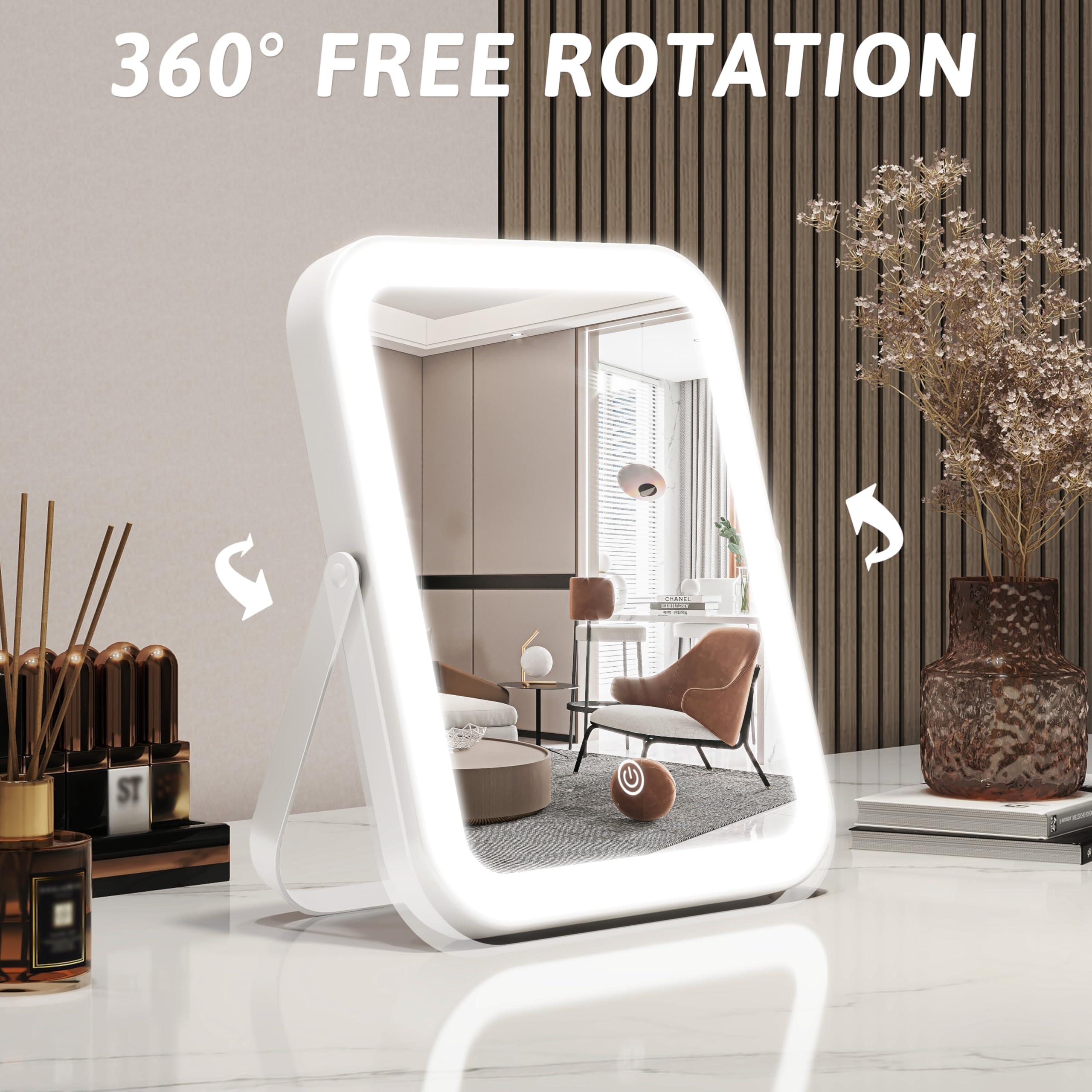 ROLOVE 8x10 Inch Lighted Vanity Mirror, 3-Color Dimmable LED Lighting & Touch Control, Portable Makeup Mirror with U-Bracket for Travel/Dressing Room (White) - Image 7