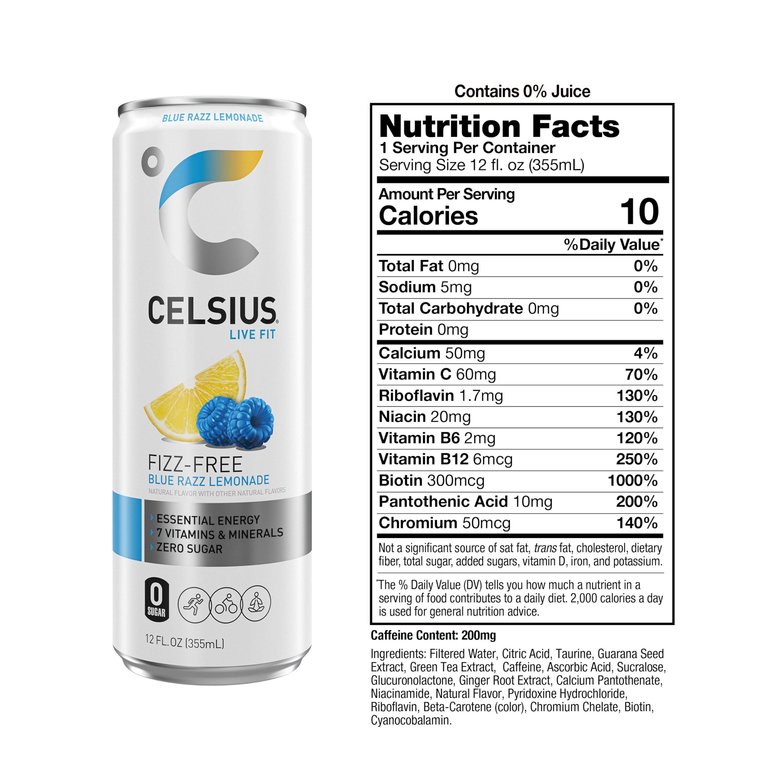 CELSIUS Fizz Free Blue Razz Lemonade, Functional Essential Energy Drink 12 Fl Oz (Pack of 12) - Image 2