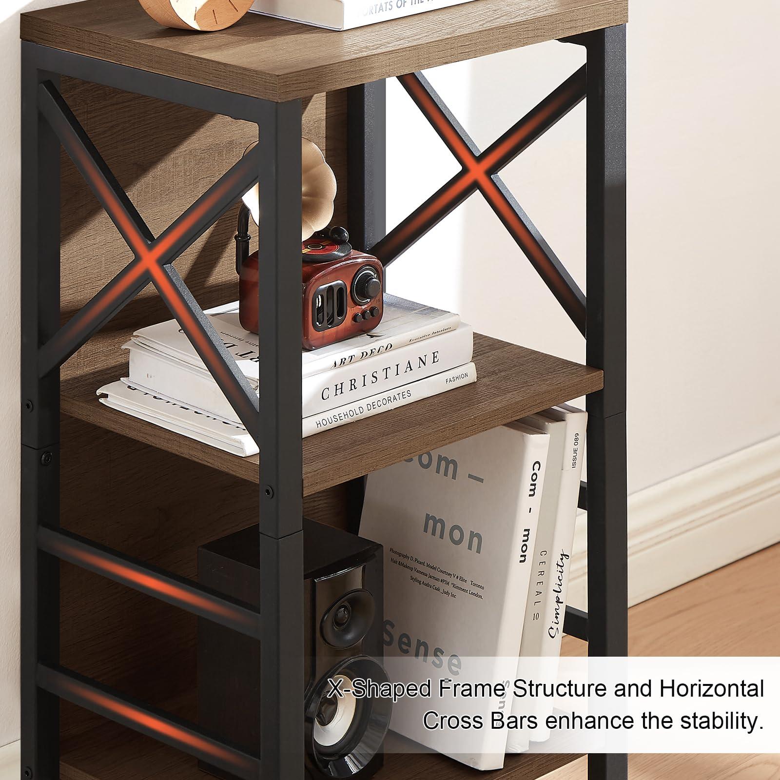 MNEETRUNG Small Bookcase,3 Tier Industrial Bookshelf with Metal Frame and Backboard,Low Rustic Brown Book Shelf,Book case for Small Spaces,Living Room,Bedroom and Home Office - Image 7