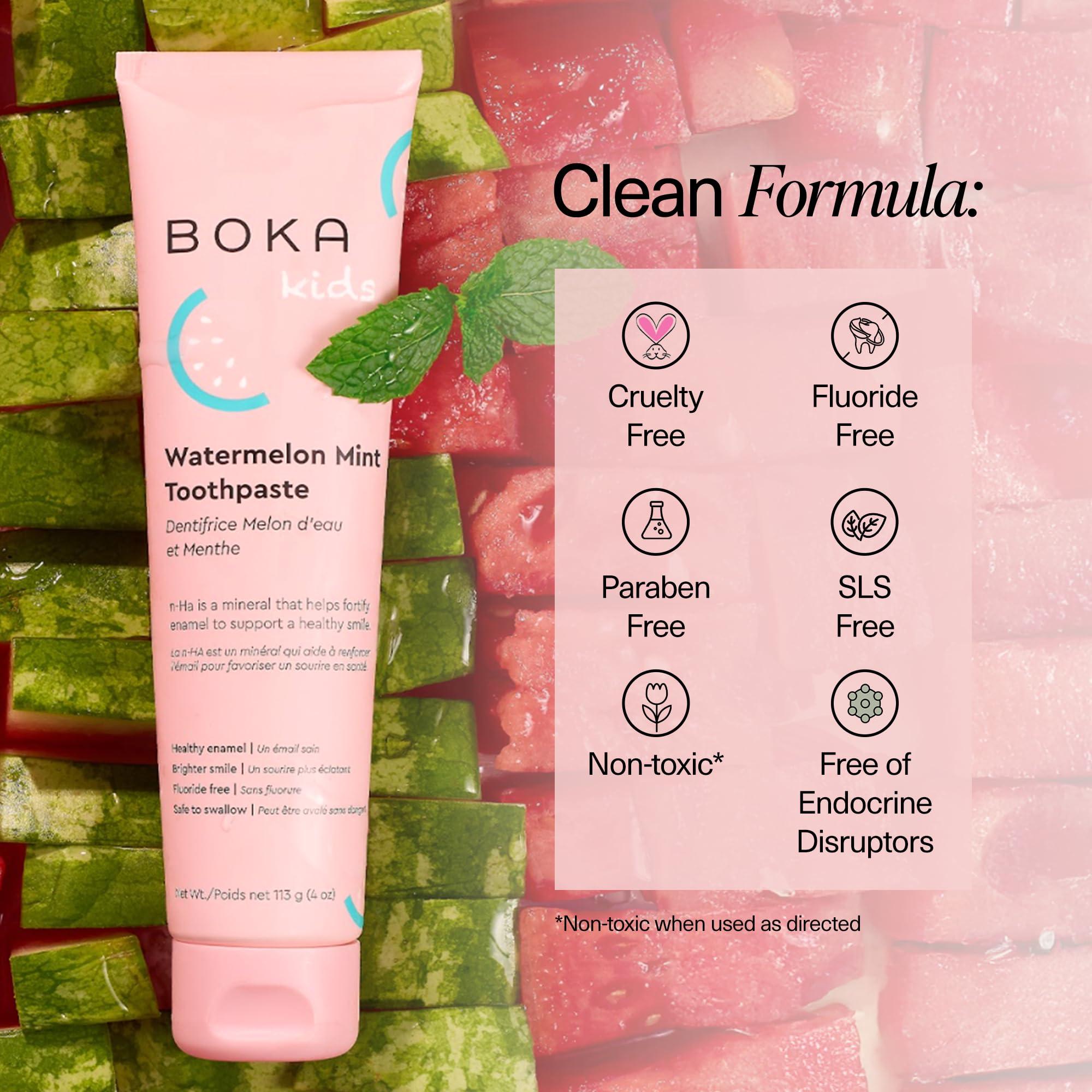 Boka Fluoride Free Toothpaste Nano Hydroxyapatite, Helps Remineralize, Appropriate for Sensitive Teeth, Whitening - for Adult, Kids Oral Care - Watermelon Mint Flavor, 4oz 1Pk - US Manufactured - Image 6