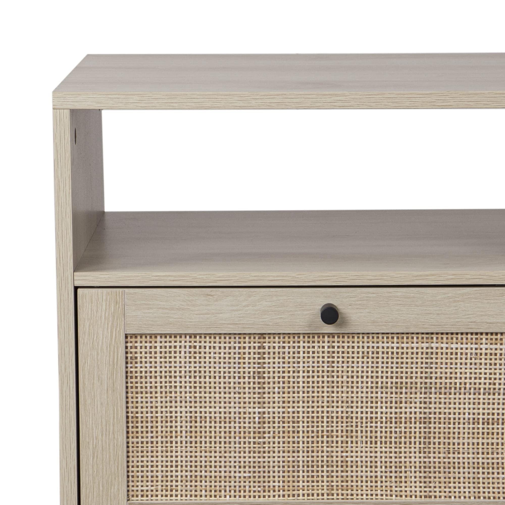 Nathan James Mina Rattan Wood End Side Accent Table Nightstand with Storage for Living Room or Bedroom, 1, Oak/Black - Image 7