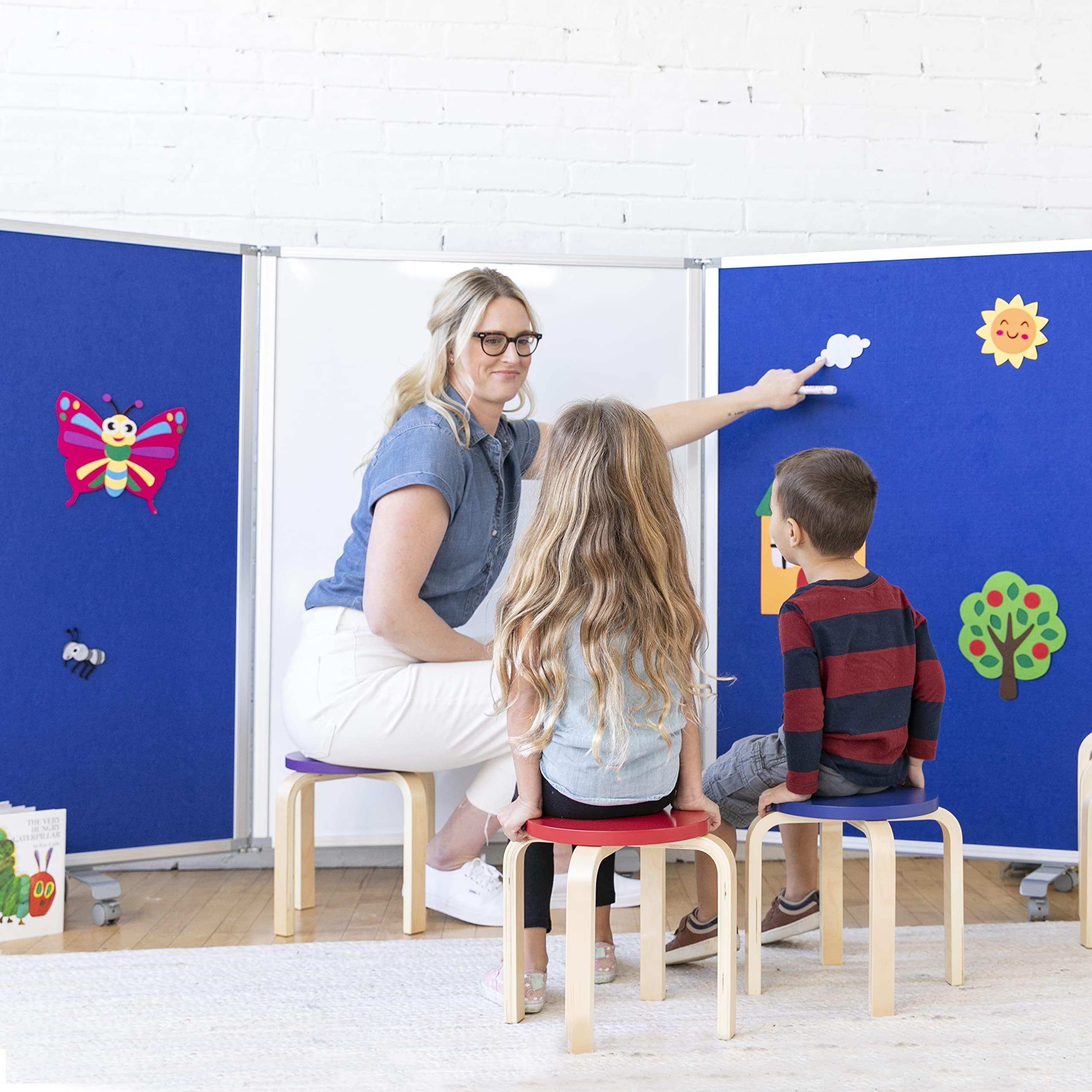 ECR4Kids Mobile Dry-Erase and Flannel Room Divider, 3-Panel, School Supplies, Blue - Image 8