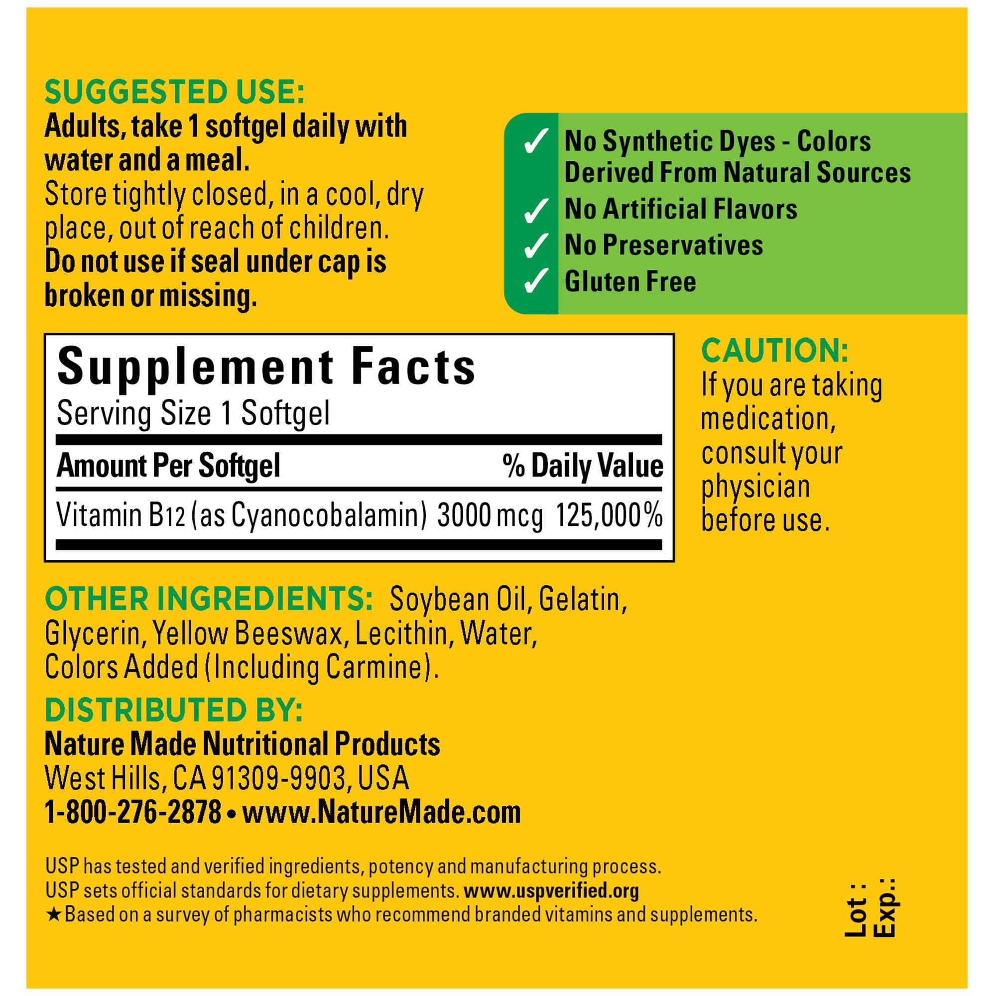 Nature Made Extra Strength Vitamin B12 3000 mcg, Dietary Supplement for Energy Metabolism Support, 60 Softgels, 60 Day Supply - Image 6