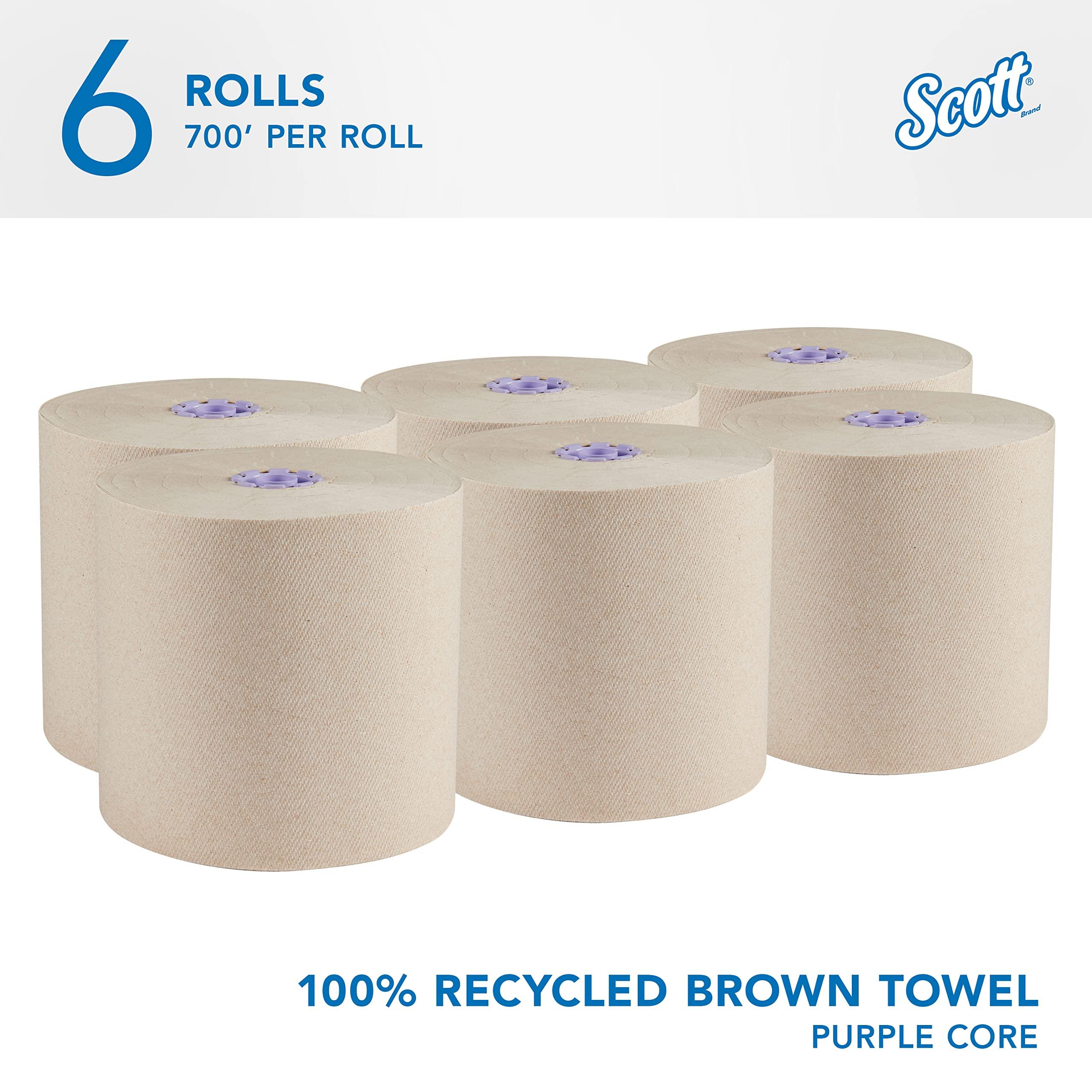 Scott Professional Essential 100% Recycled Hard Roll Paper Towels, Bulk (54038), Absorbency Pockets, Brown, for ScottBrand Purple Core Dispensers (6 Rolls at 700' Each, 4,200'/Case) - Image 2