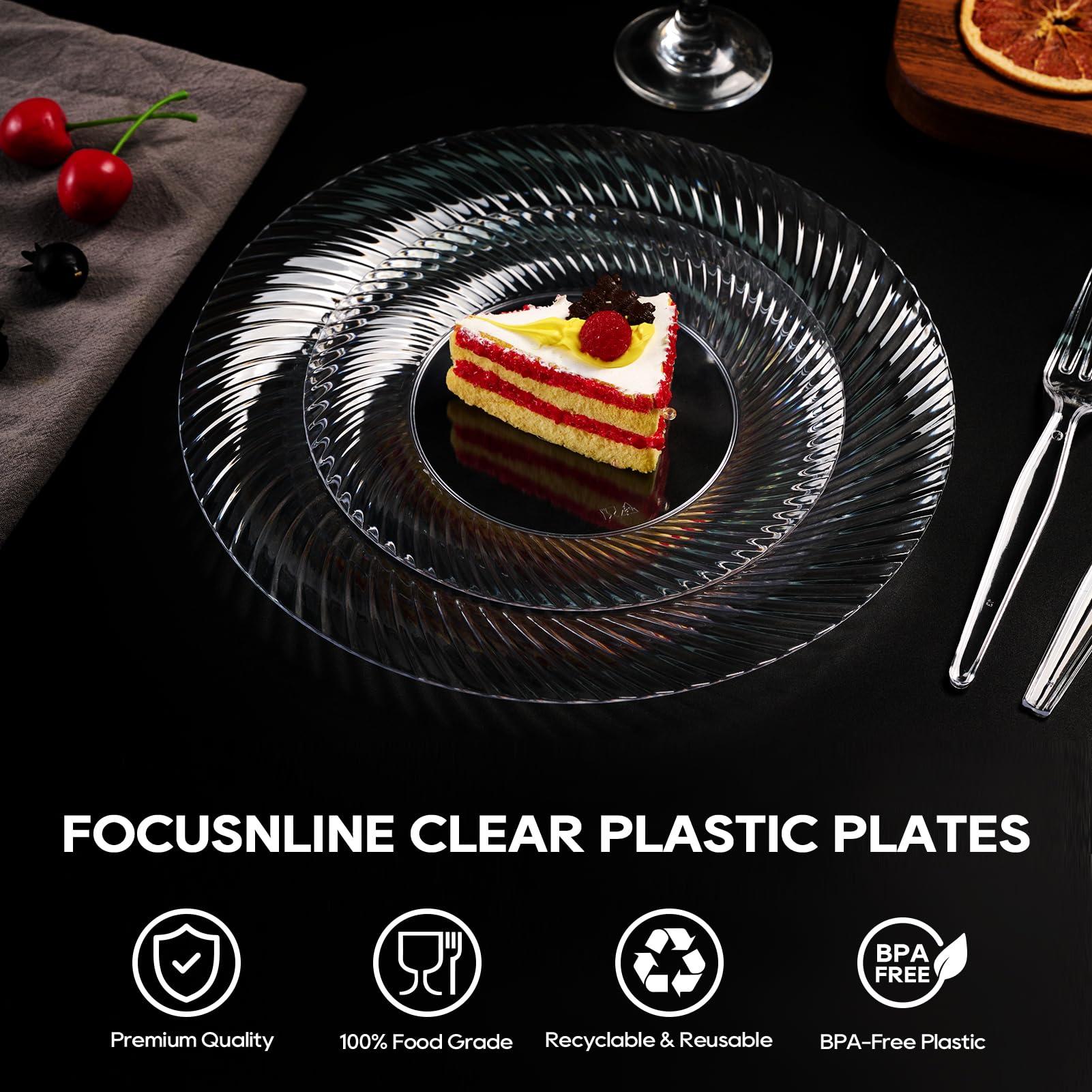 FOCUSLINE 10 Inch Clear Plastic Plates, 100 Count Disposable Heavy Duty Dinner Plates, Premium Hard Plastic for Weddings, Parties & Events - Image 6