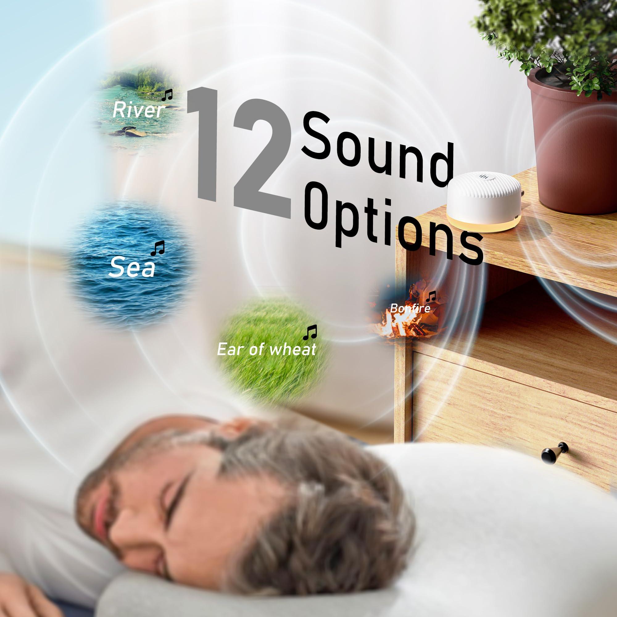 Portable Sound Machine & Night Light, White Noise Sound Machine for Baby & Adults with 12 Selected Sounds - Rechargeable, Memory Function, Timer - Sleep Soother, Home & Travel, White - Image 4