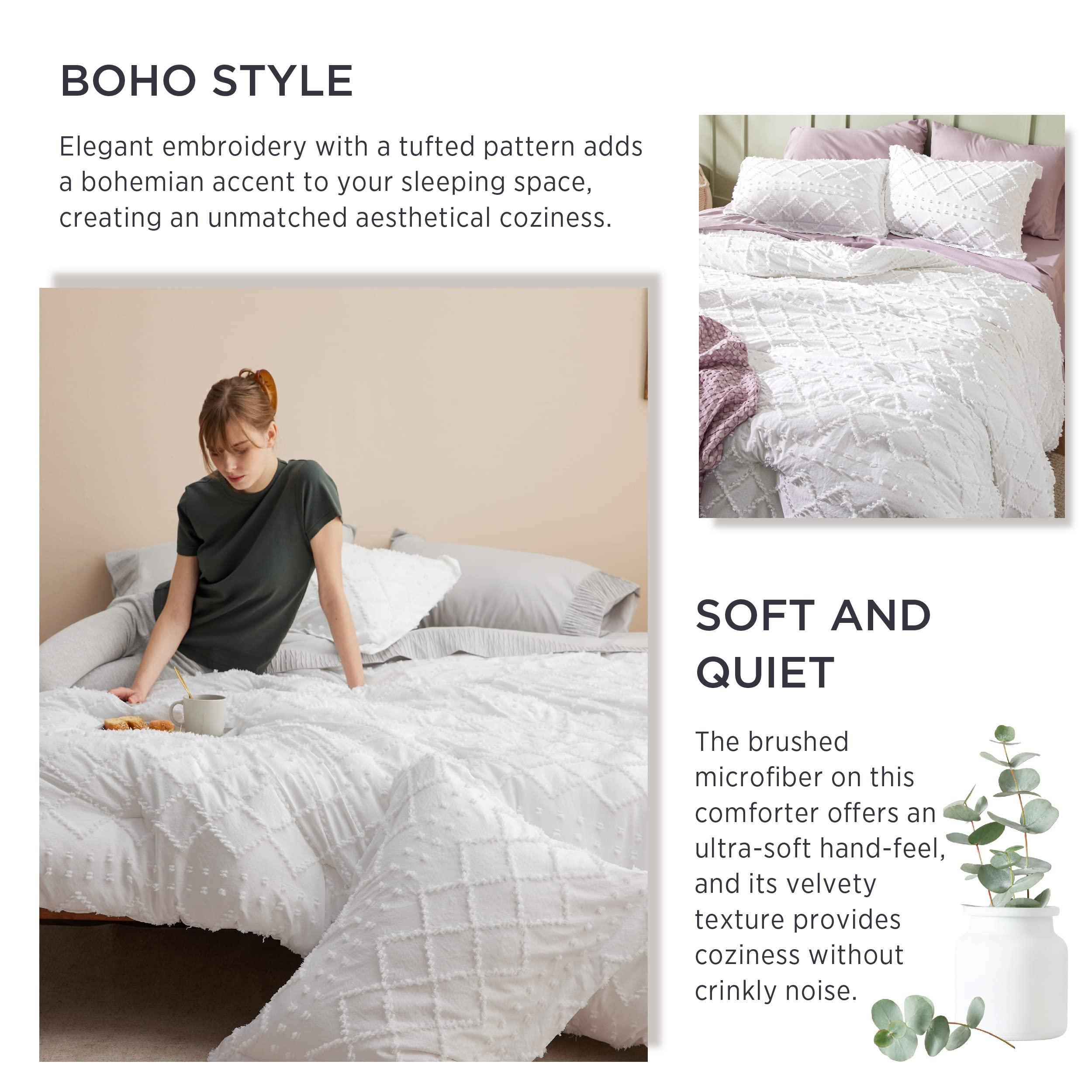 Bedsure Queen Comforter Set - White Comforter, Boho Tufted Shabby Chic Bedding Comforter Set, 3 Pieces Vintage Farmhouse Bed Set for All Seasons, Fluffy Soft Bedding Set with 2 Pillow Shams - Image 5