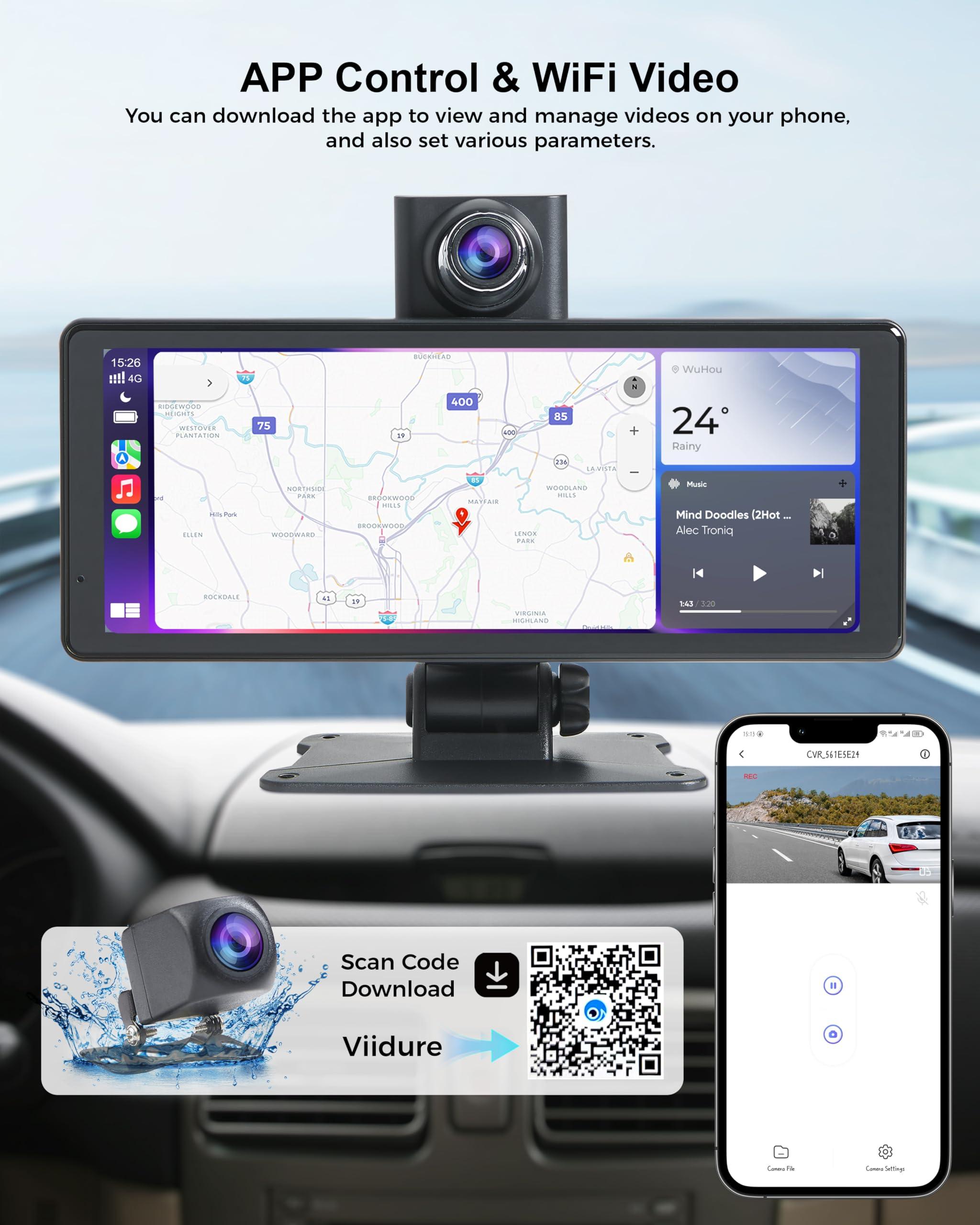 Wireless Car Stereo Carplay Screen with 4K Dash Cam, 8.1'' Portable 2K Touch Screen with 1080P Backup Camera, GPS Navigation for Car Play, Android Auto, Voice Control, Mirror Link, DVR, Bluetooth - Image 5