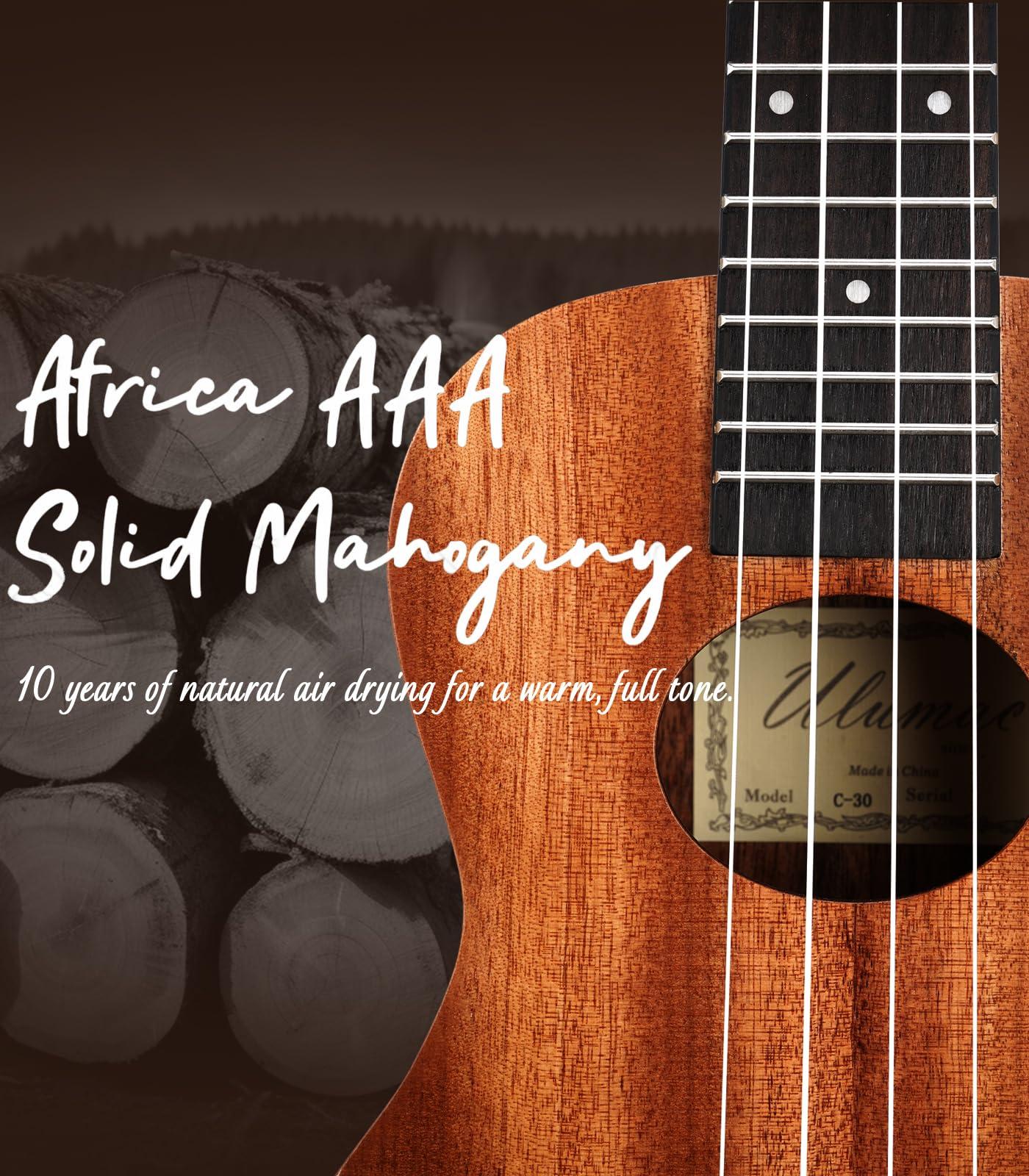 Ulumac Soprano Ukulele, Solid Mahogany 21inch Ukelele Beginner Kit for Kids with Gig Bag, Digital Tuner, Replacing Strings, 3 Guitar Picks, Strap, Cloth - Image 2