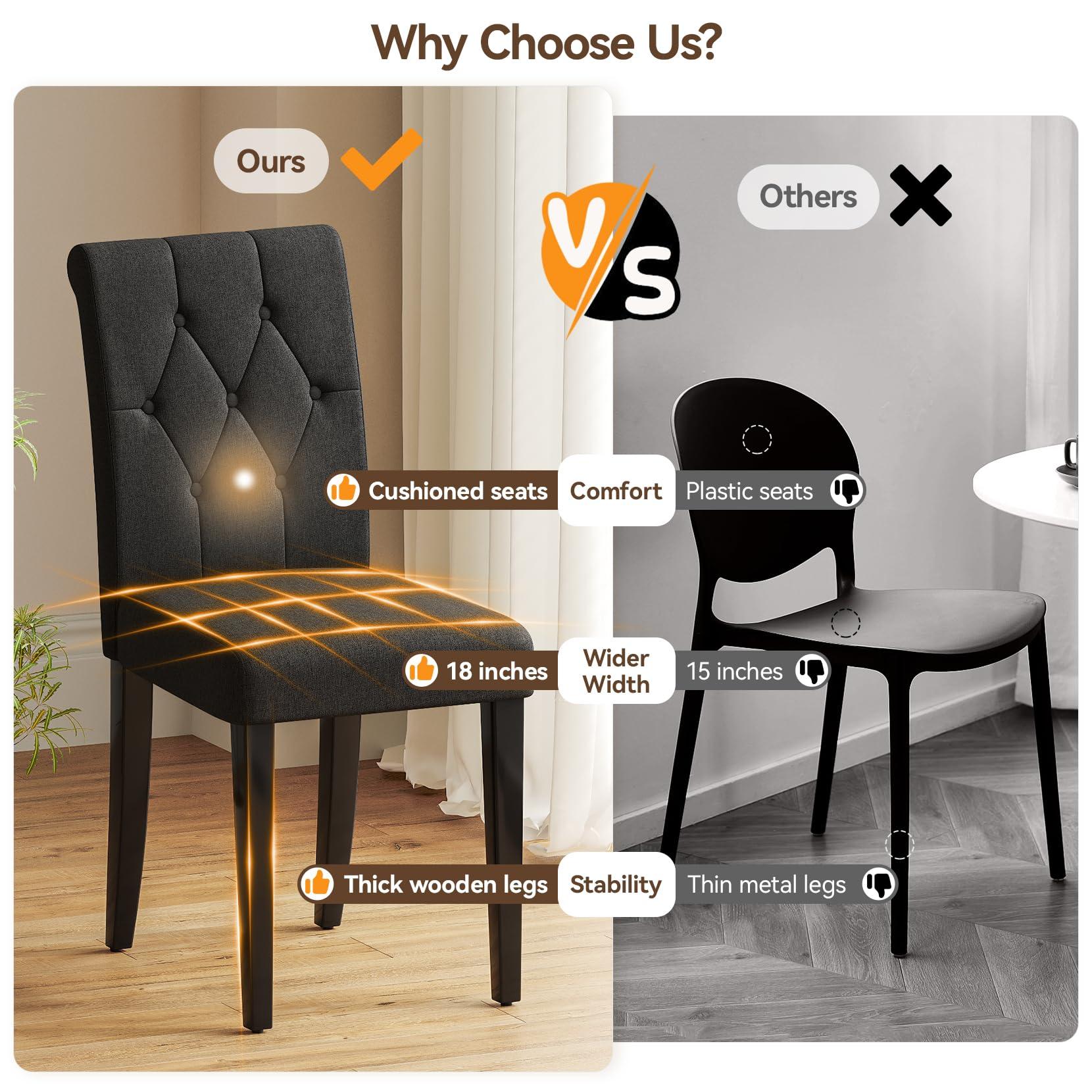 Welzona Upholstered Dining Chairs Set of 4, Button Tufted Parsons Dining Chair with Solid Wood Legs, Modern Fabric Side Chair for Dining Room/Kitchen/Restaurant/Hotel- Black - Image 3