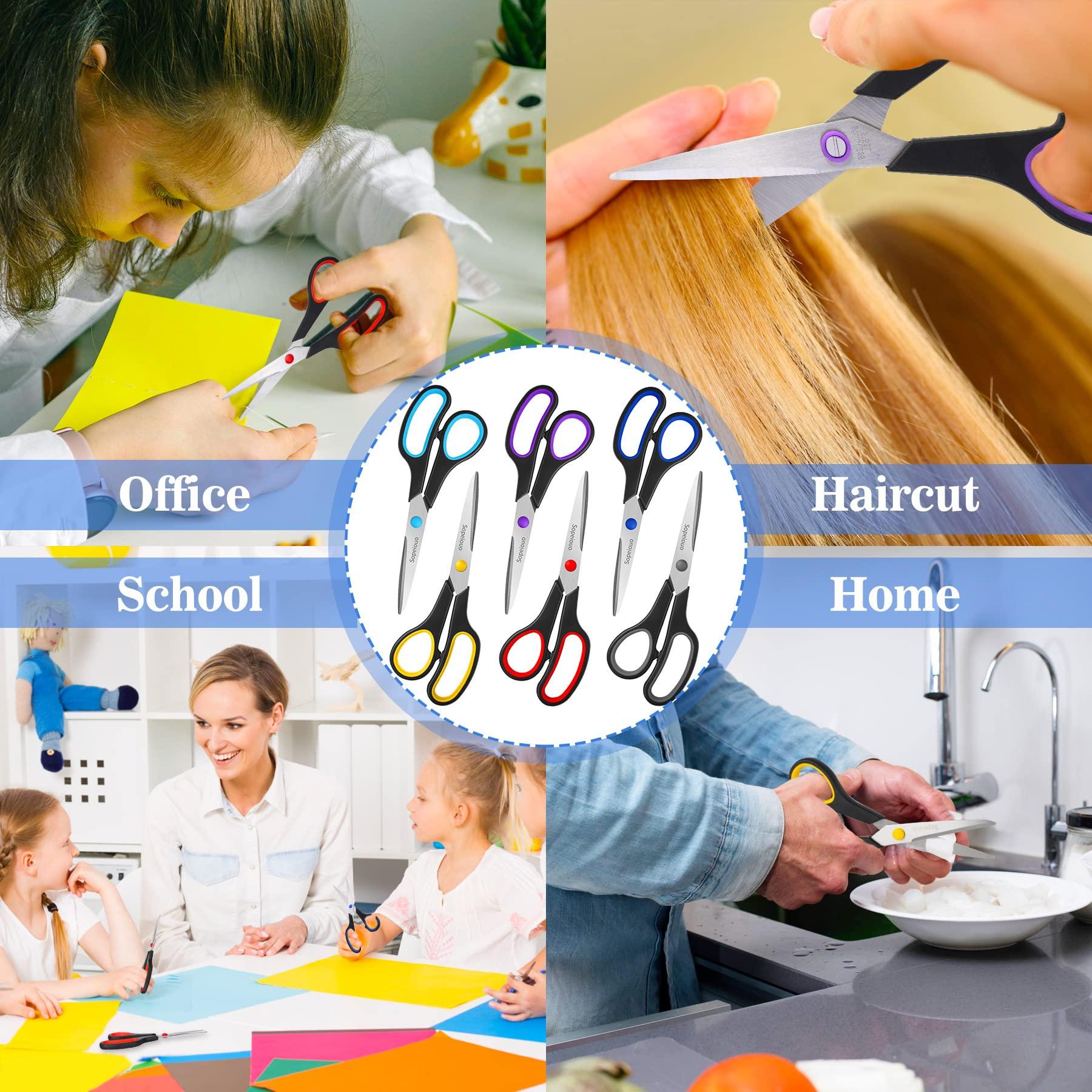 Scissors Set of 6-Pack, 8" Scissors All Purpose Comfort-Grip Handles, Sharp Scissor for Office Home School Craft Sewing Fabric Supplies, High/Middle School Student Teacher, Right/Left Hand - Image 6