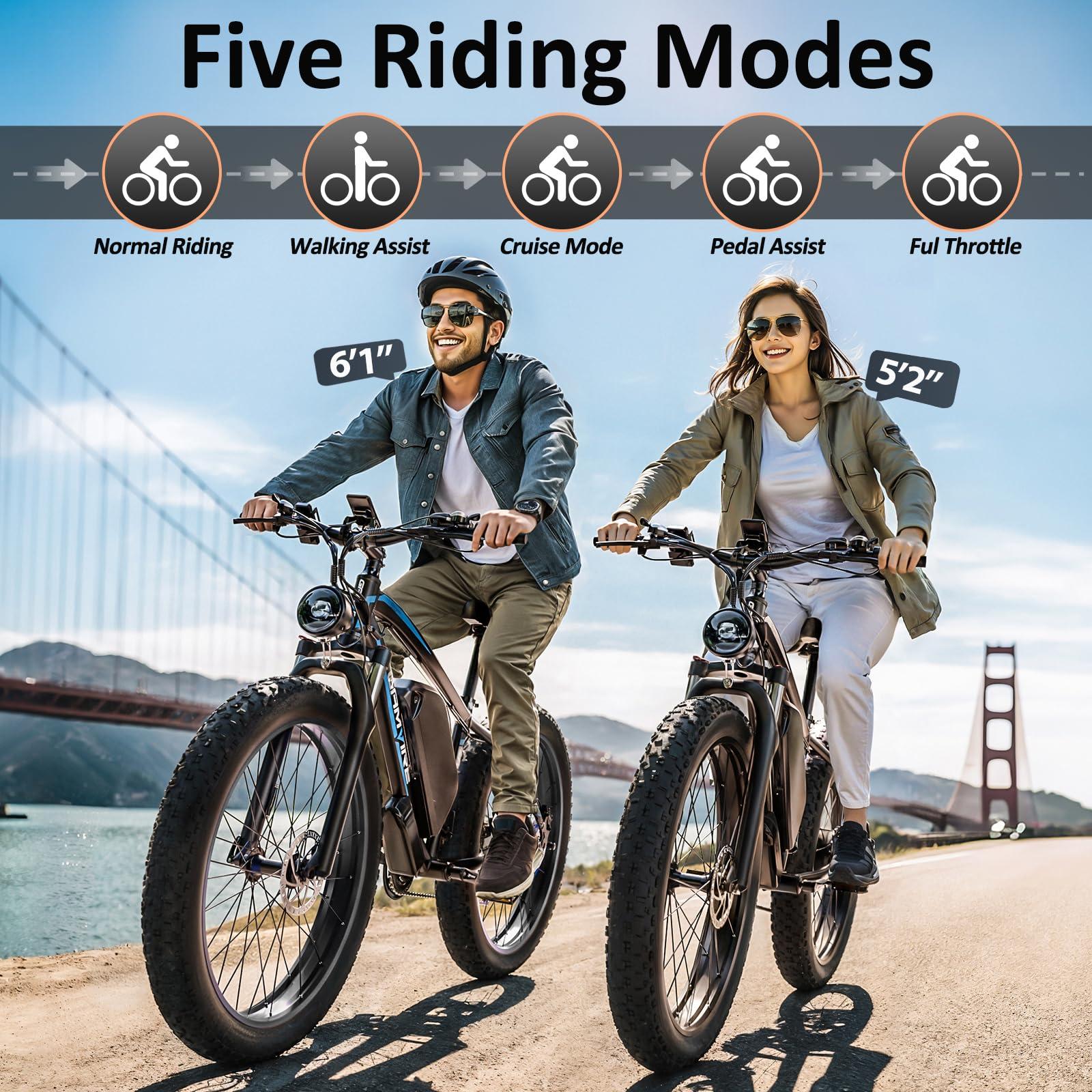 GAMVIRE 24"/26" Ebike for Adults Electric, Peak 2500W E-Bike, 52V 19.2Ah, Max 40MPH&70Miles, Hydraulic Disc Brake, Off Road Snow Mountain Pedal Assist E-Bikes, Fat Tire Fast E-Bicycle, UL Certified - Image 6