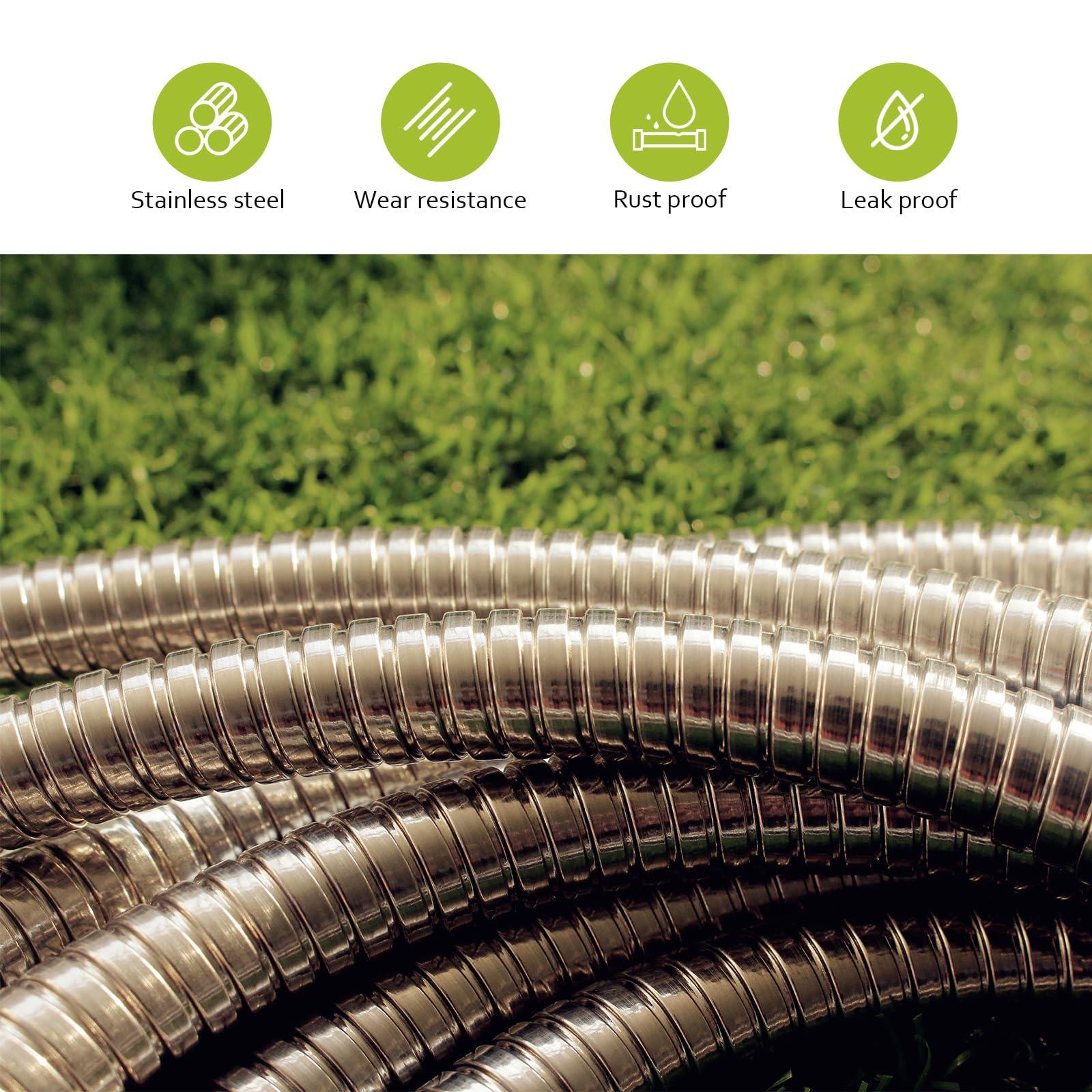 50FT Metal Garden Hose - Stainless Steel, Heavy Duty, Flexible & Lightweight, Never Kink and Tangle, with 10-Function Nozzle, Pressure Resistant for Outdoor Use (Yellow) - Image 7